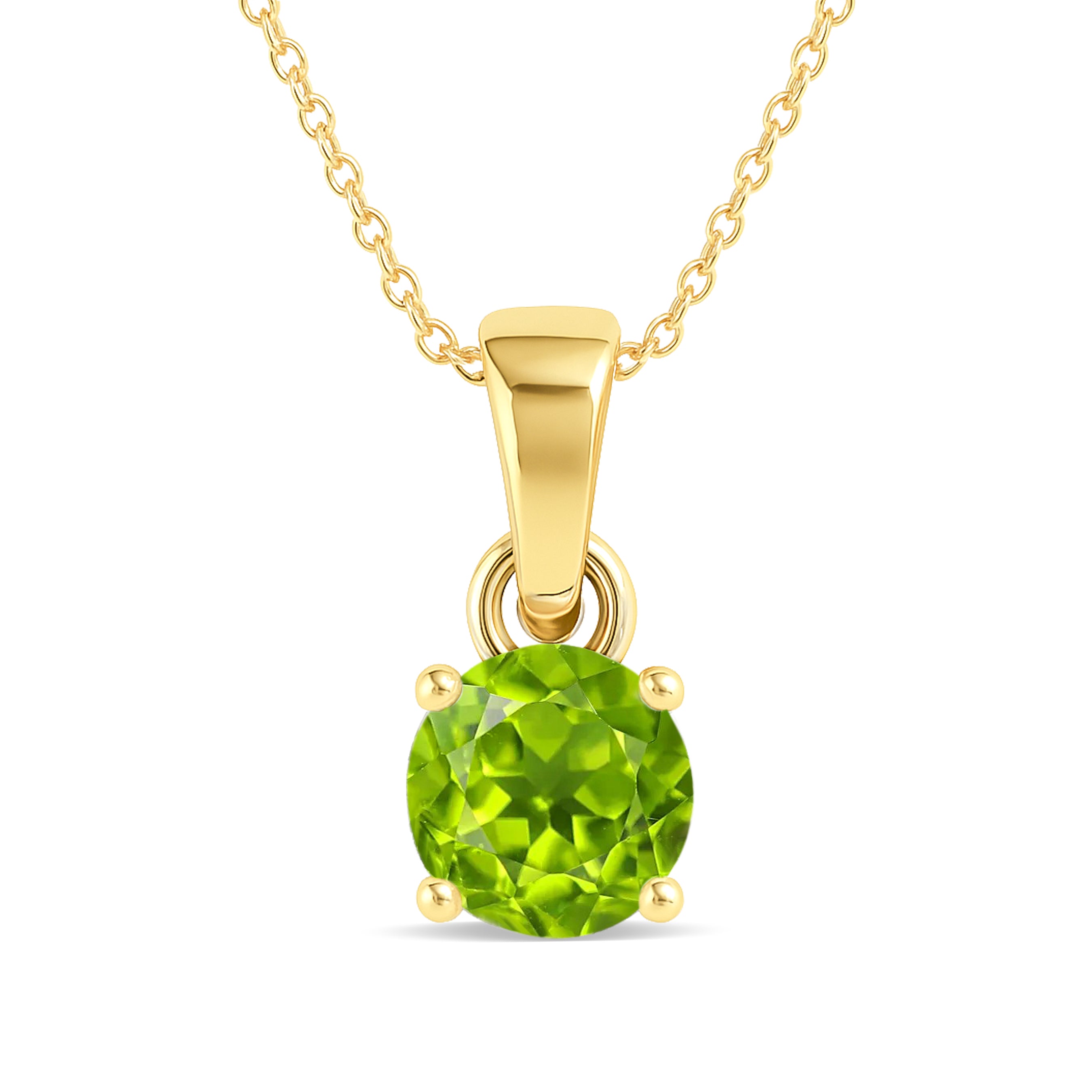 Peridot Round Solitaire Pendant Necklace in 925 Sterling Silver 7 MM 1.5ct