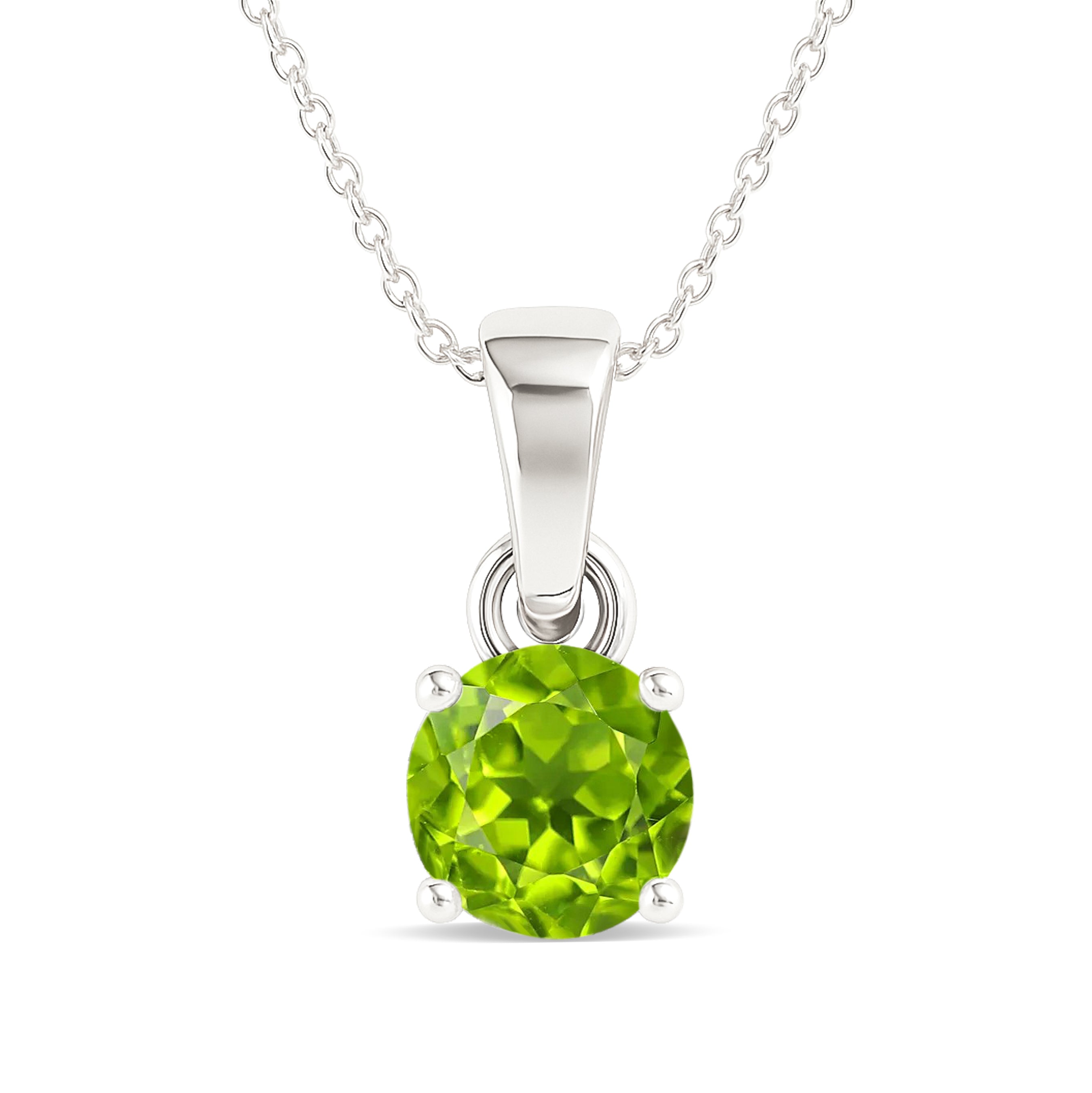 Peridot Round Solitaire Pendant Necklace in 925 Sterling Silver 7 MM 1.5ct