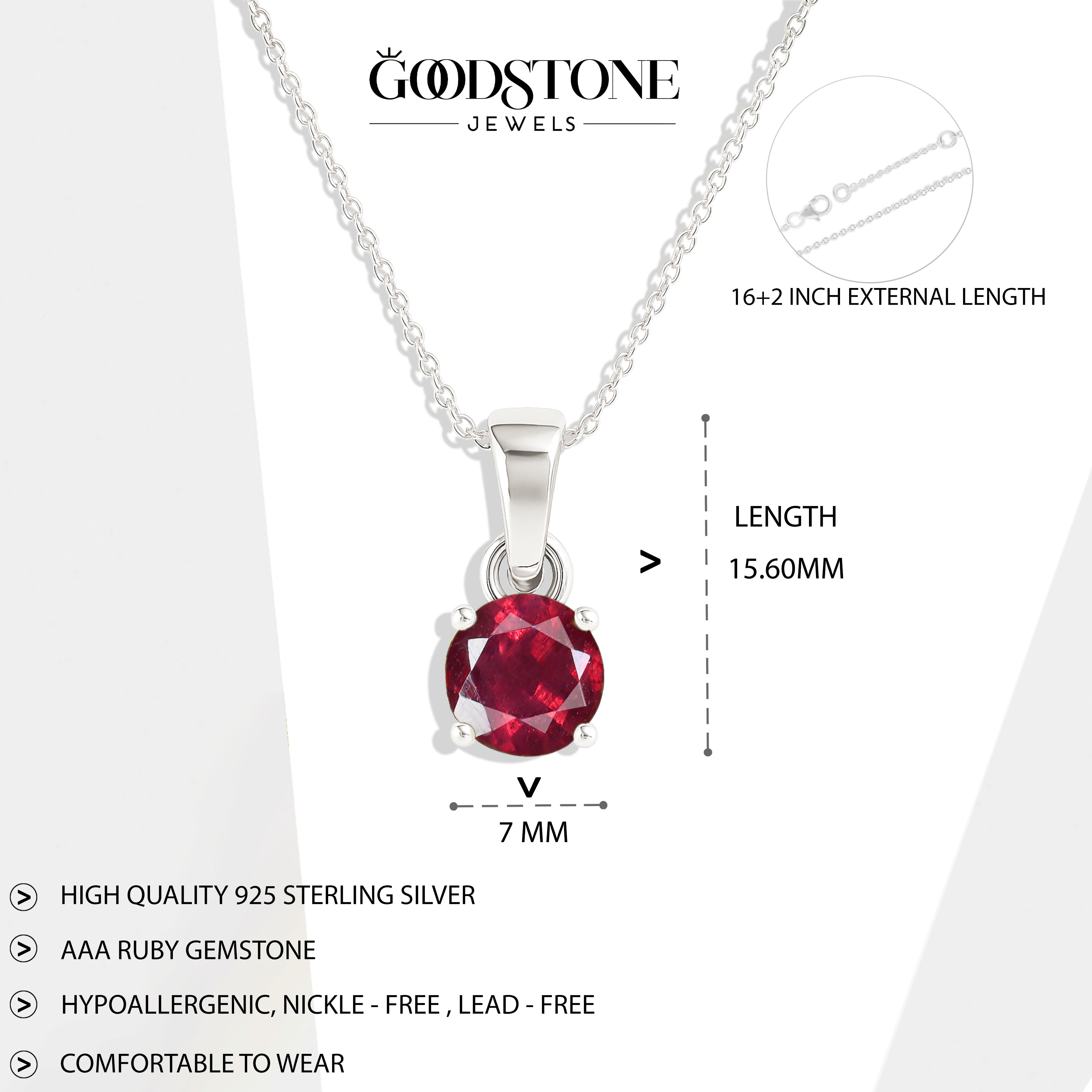 Ruby Round Solitaire Pendant Necklace in 925 Sterling Silver 7 MM 1.5ct