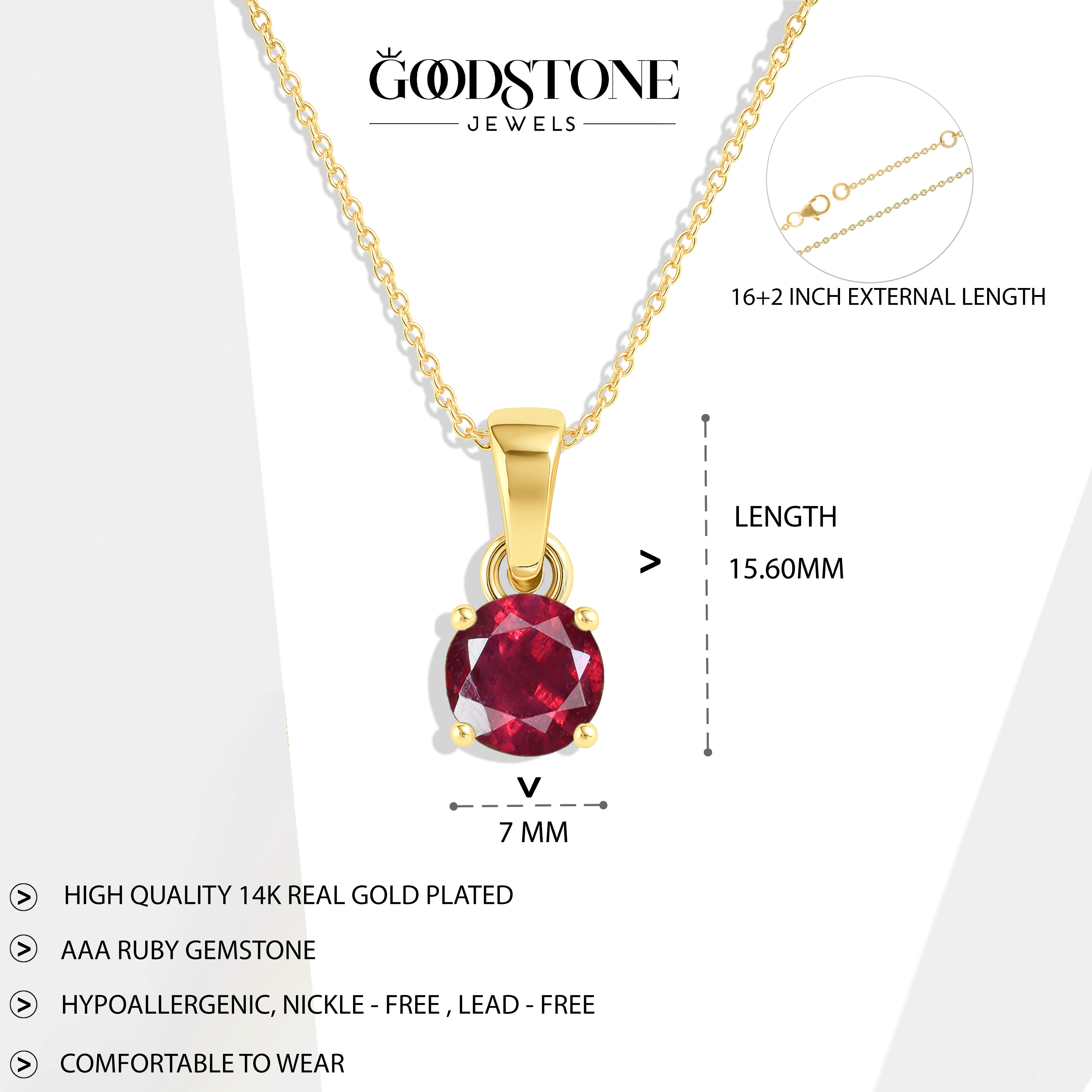 Ruby Round Solitaire Pendant Necklace in 925 Sterling Silver 7 MM 1.5ct