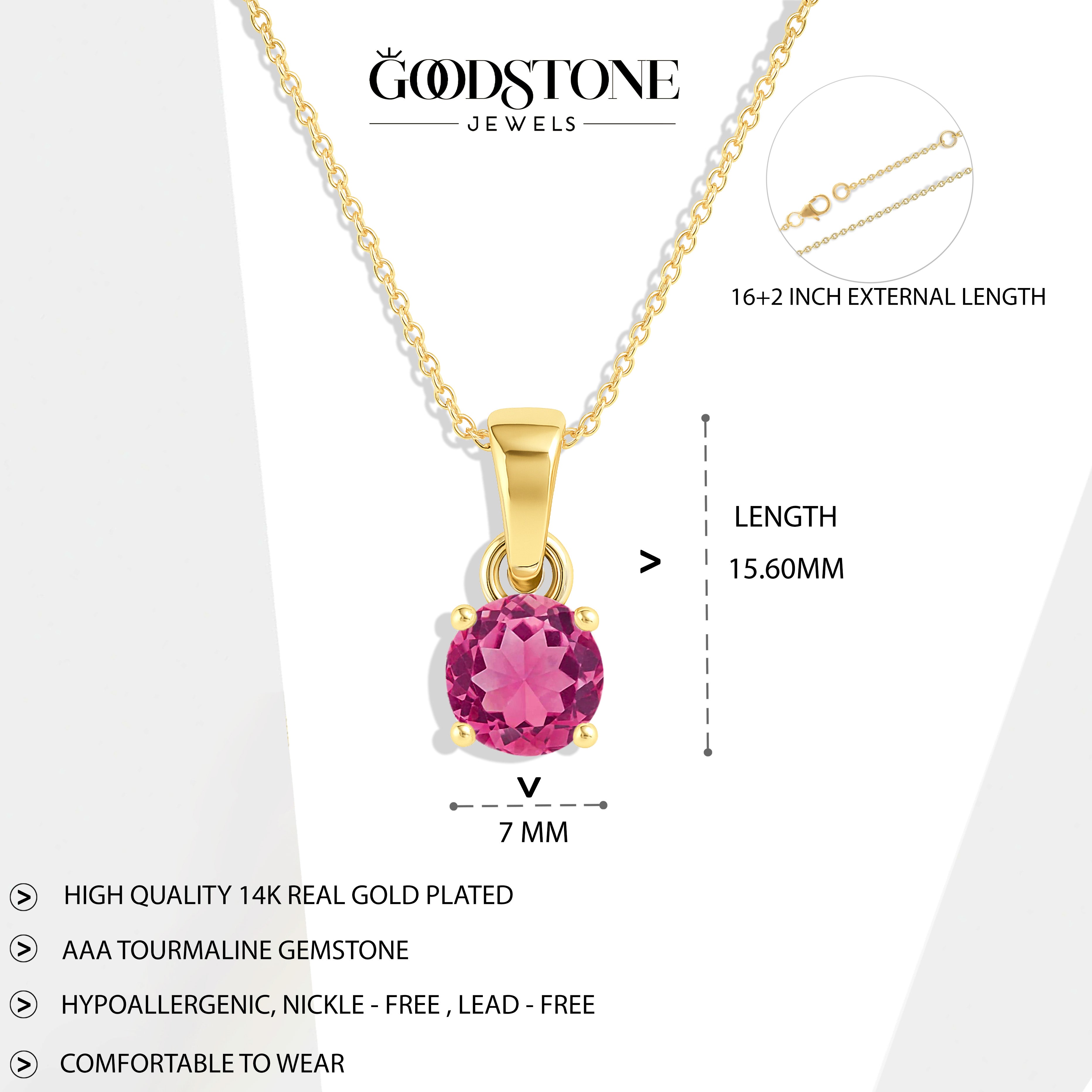 Pink Tourmaline Round Solitaire Pendant Necklace in 925 Sterling Silver 7 MM 1.5ct