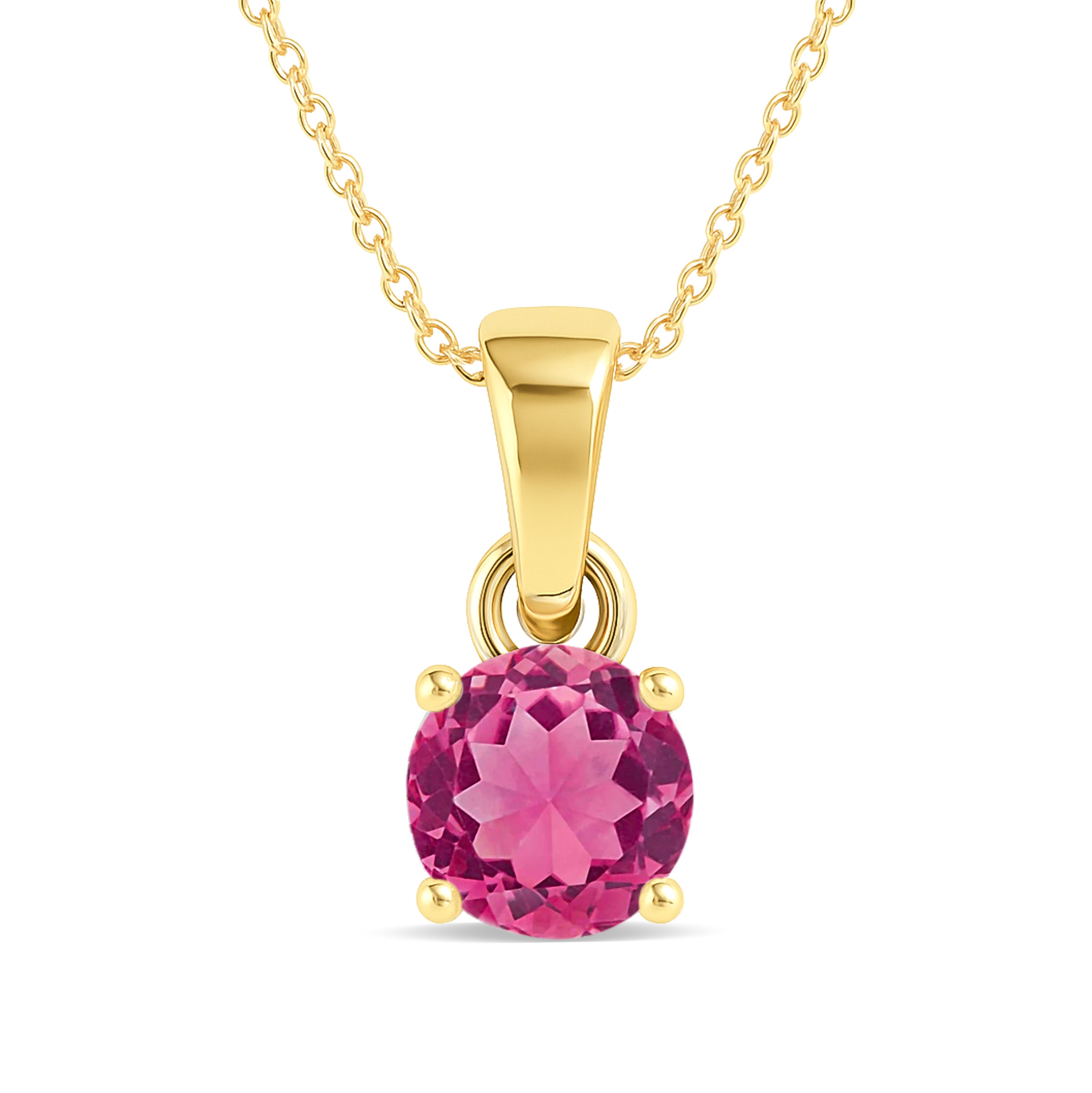 Pink Tourmaline Round Solitaire Pendant Necklace in 925 Sterling Silver 7 MM 1.5ct