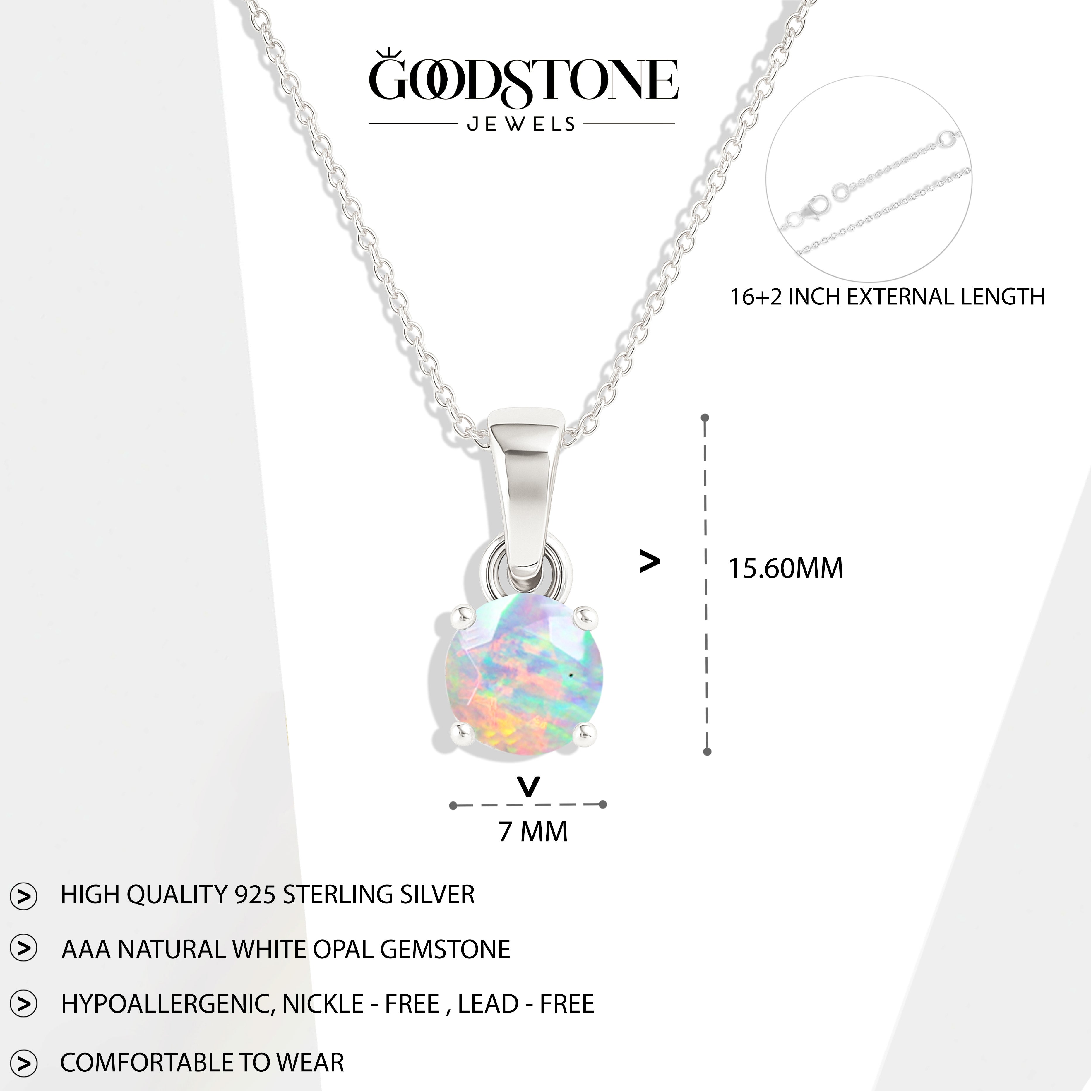 White Opal Teardrop Pendant Necklace in 925 Sterling Silver 7mm 1.2ct