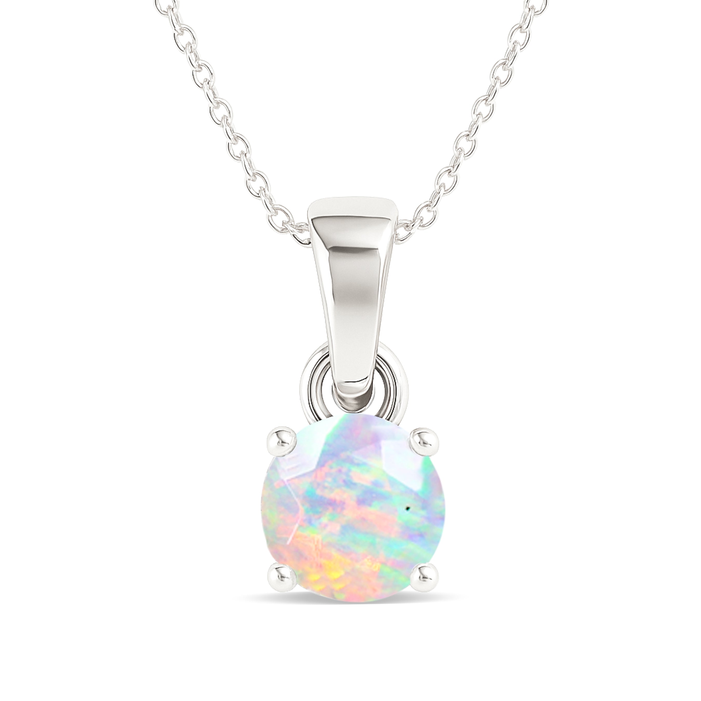 White Opal Solitaire Teardrop Pendant Necklace in 925 Sterling Silver 7mm 1.2ct