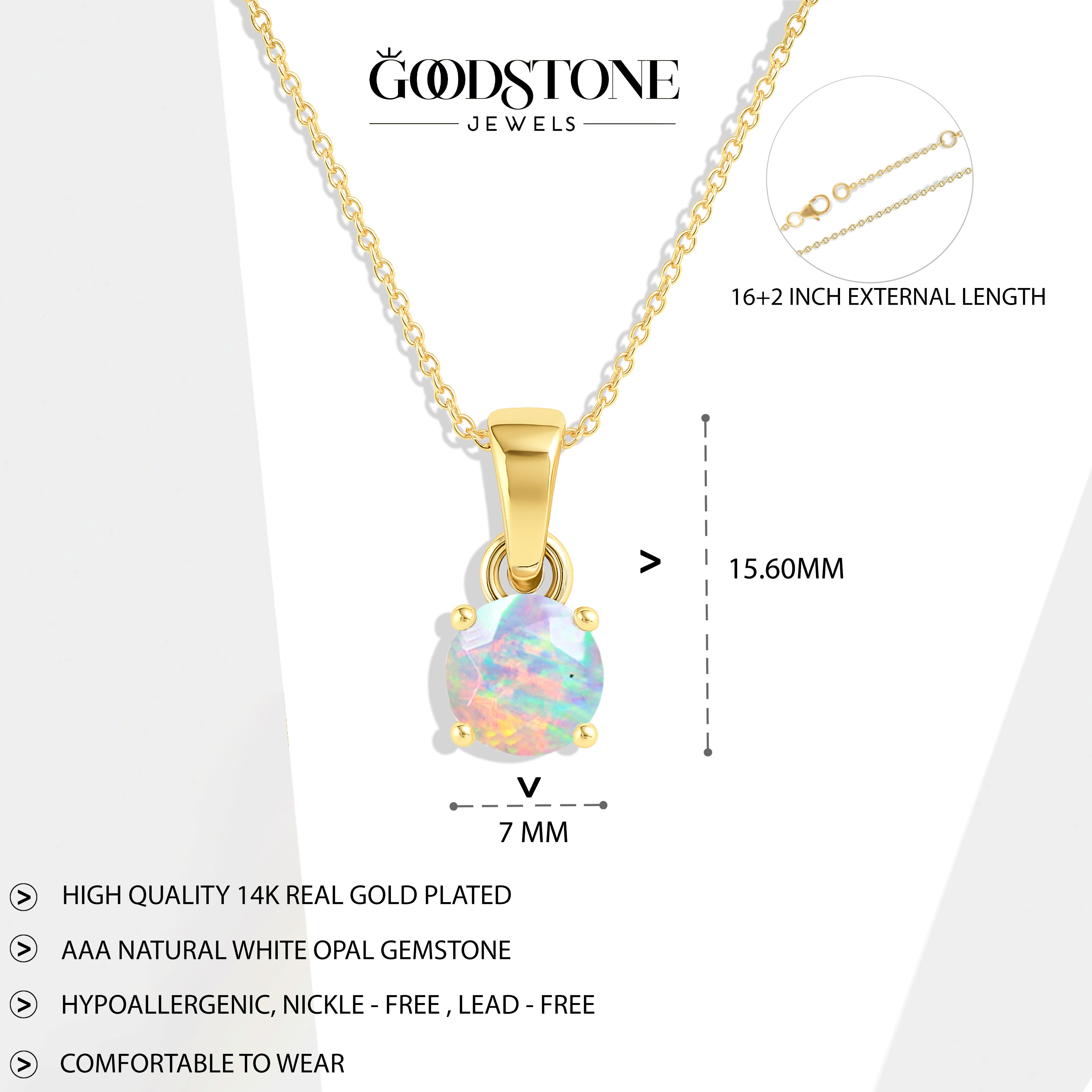 White Opal Teardrop Pendant Necklace in 925 Sterling Silver 7mm 1.2ct