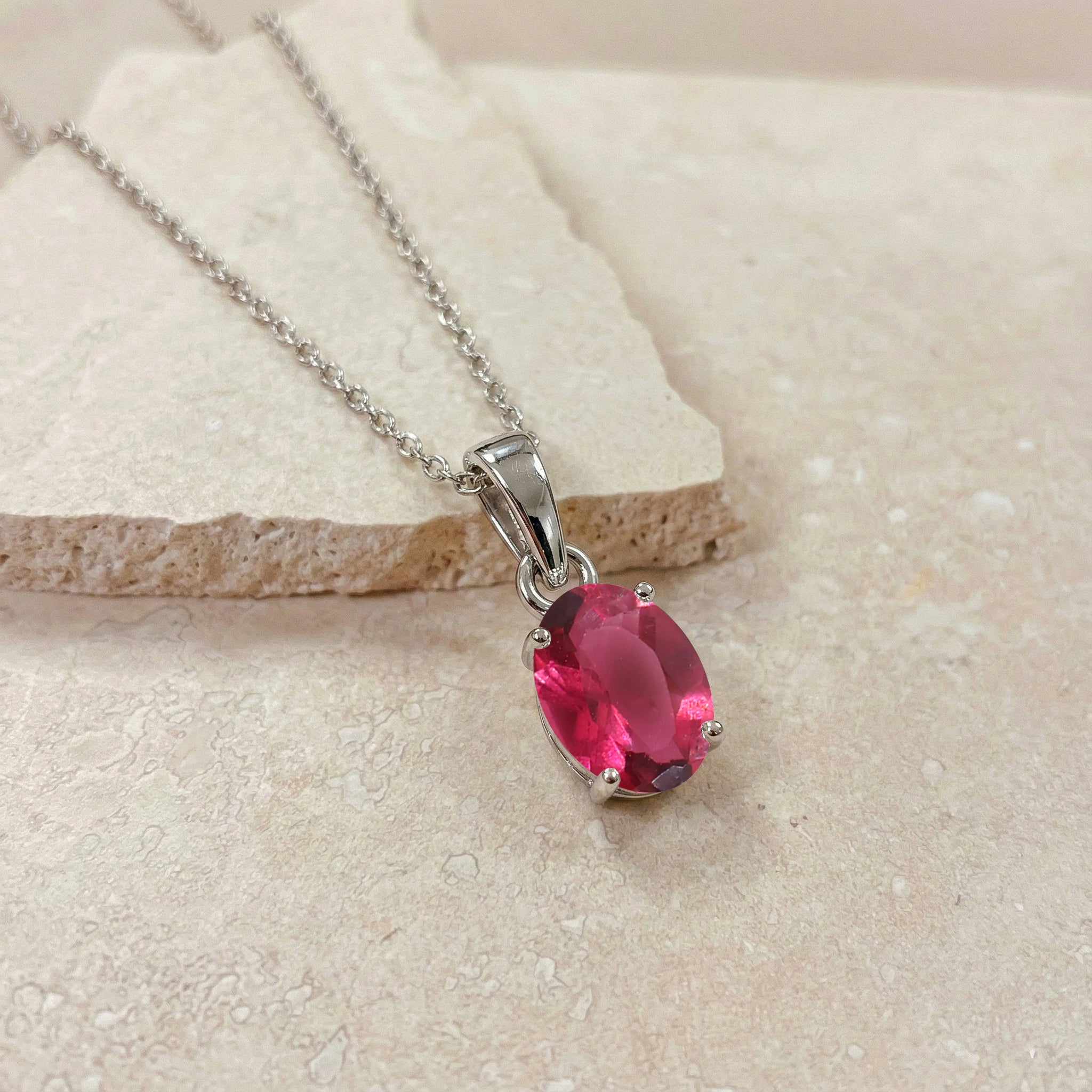 Pink Tourmaline Solitaire Pendant Necklace in 925 Sterling Silver 9x7 MM 1.4ct