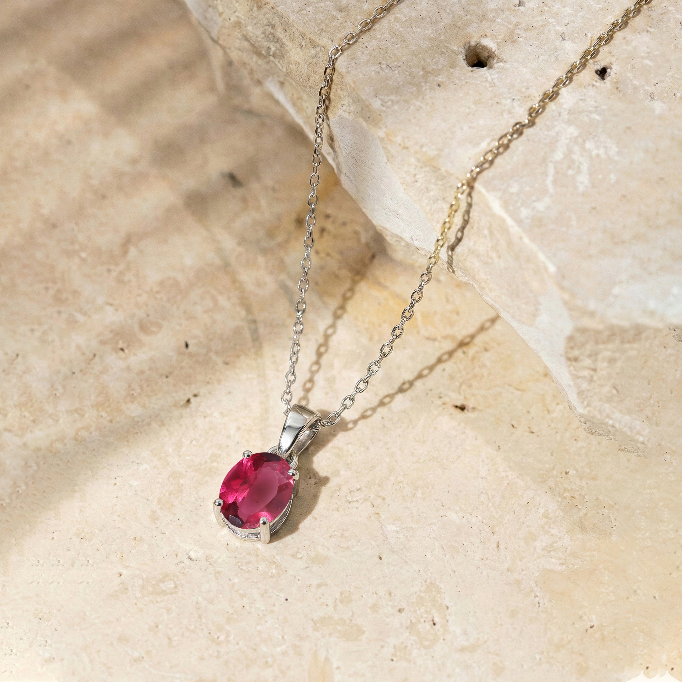 Pink Tourmaline Solitaire Pendant Necklace in 925 Sterling Silver 9x7 MM 1.4ct