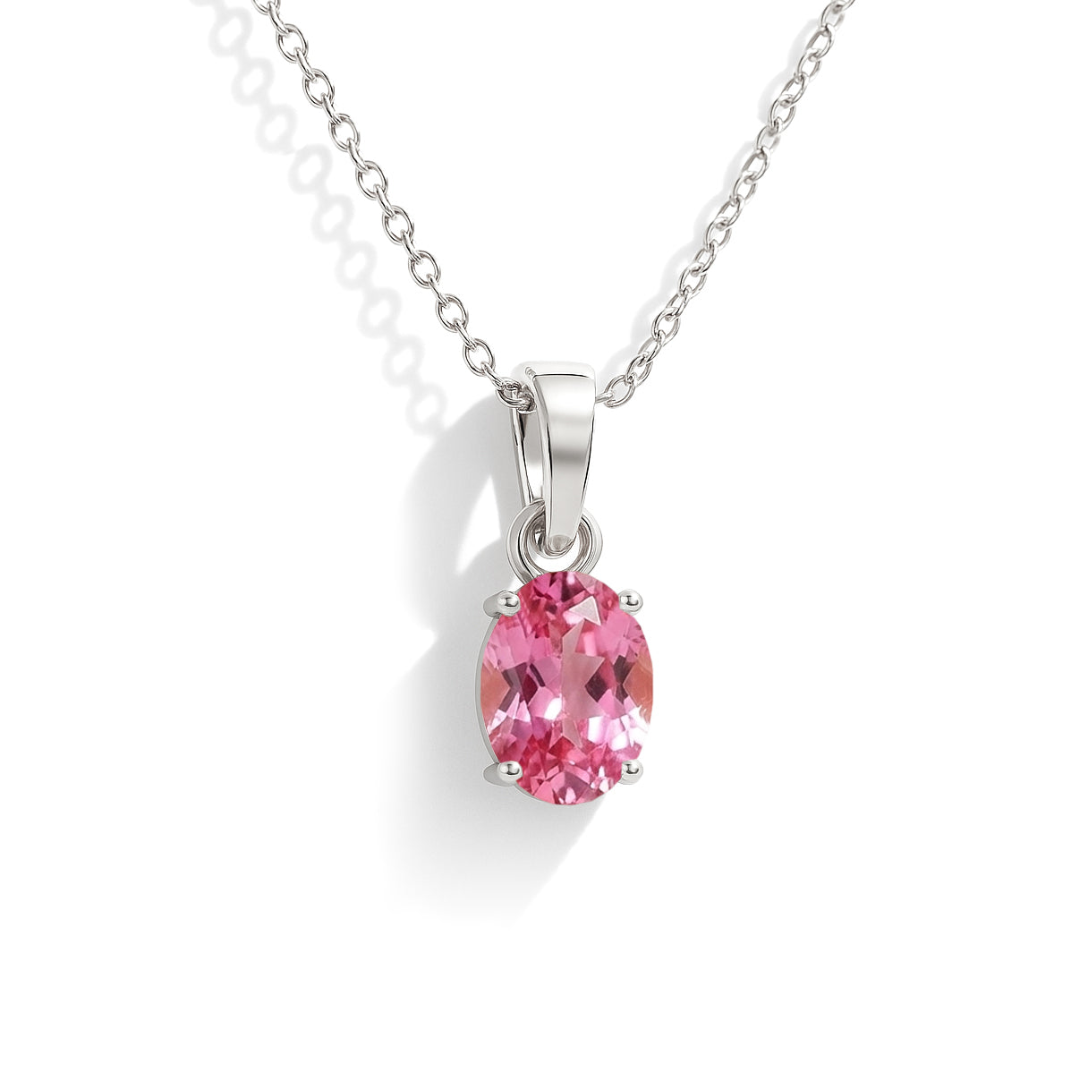Pink Tourmaline Solitaire Pendant Necklace in 925 Sterling Silver 9x7 MM 1.4ct