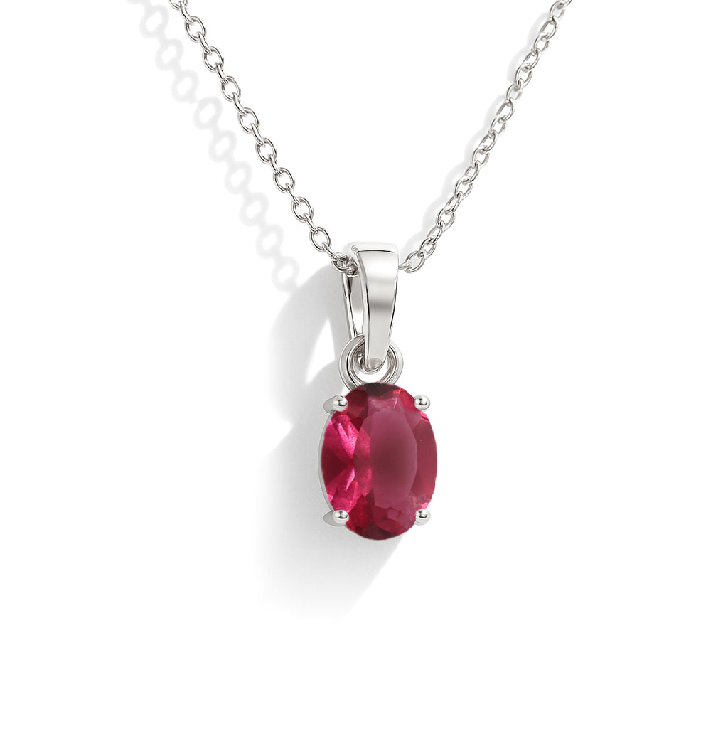 Pink Tourmaline Solitaire Pendant Necklace in 925 Sterling Silver 9x7 MM 1.4ct
