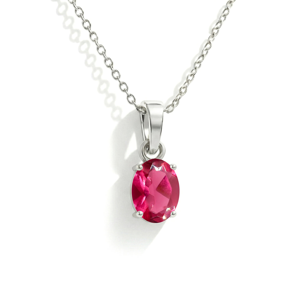 Pink Tourmaline Solitaire Pendant Necklace in 925 Sterling Silver 9x7 MM 1.4ct