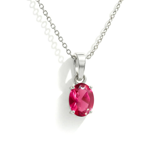 Pink Tourmaline Solitaire Pendant Necklace in 925 Sterling Silver 9x7 MM 1.4ct
