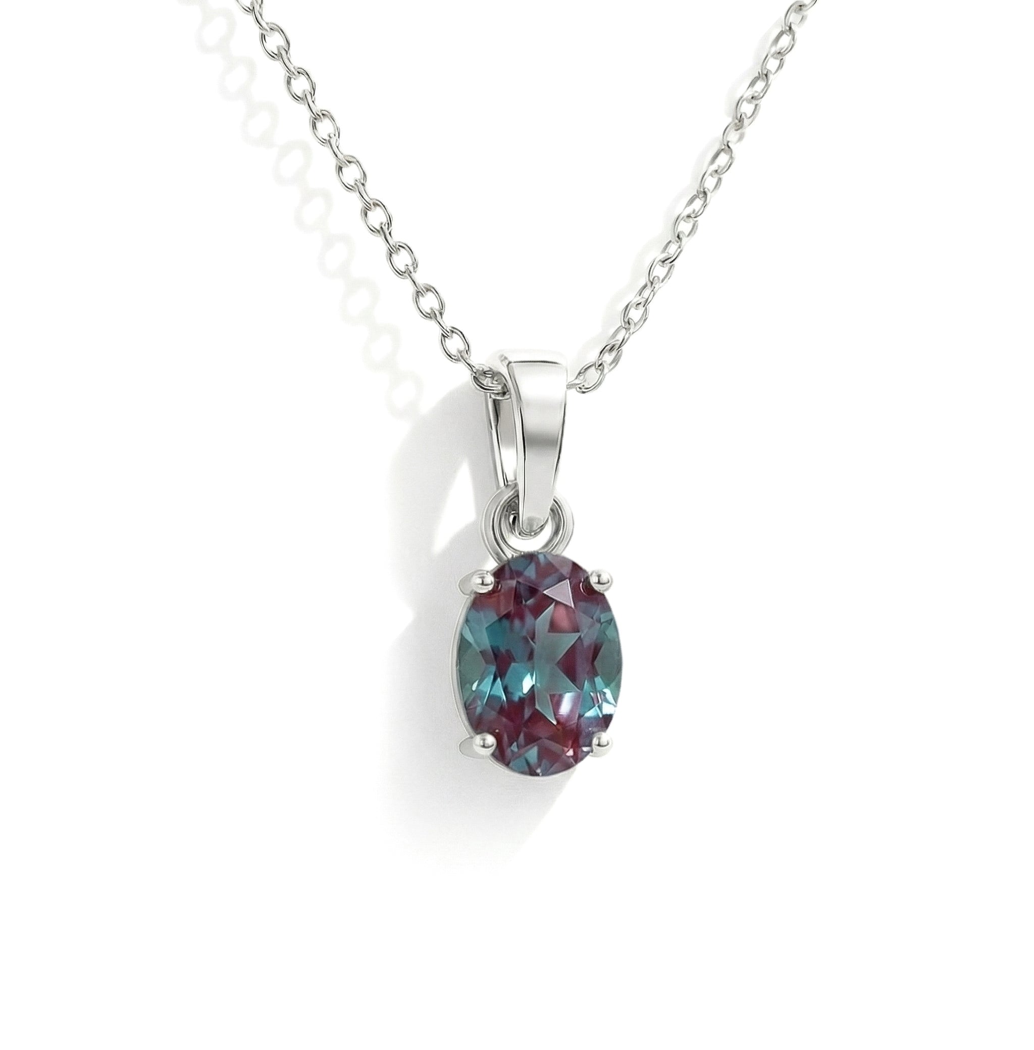 Alexandrite Solitaire Pendant Necklace in 925 Sterling Silver 9x7 MM 1.4ct