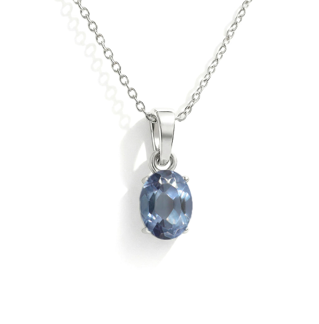 Alexandrite Solitaire Pendant Necklace in 925 Sterling Silver 9x7 MM 1.4ct