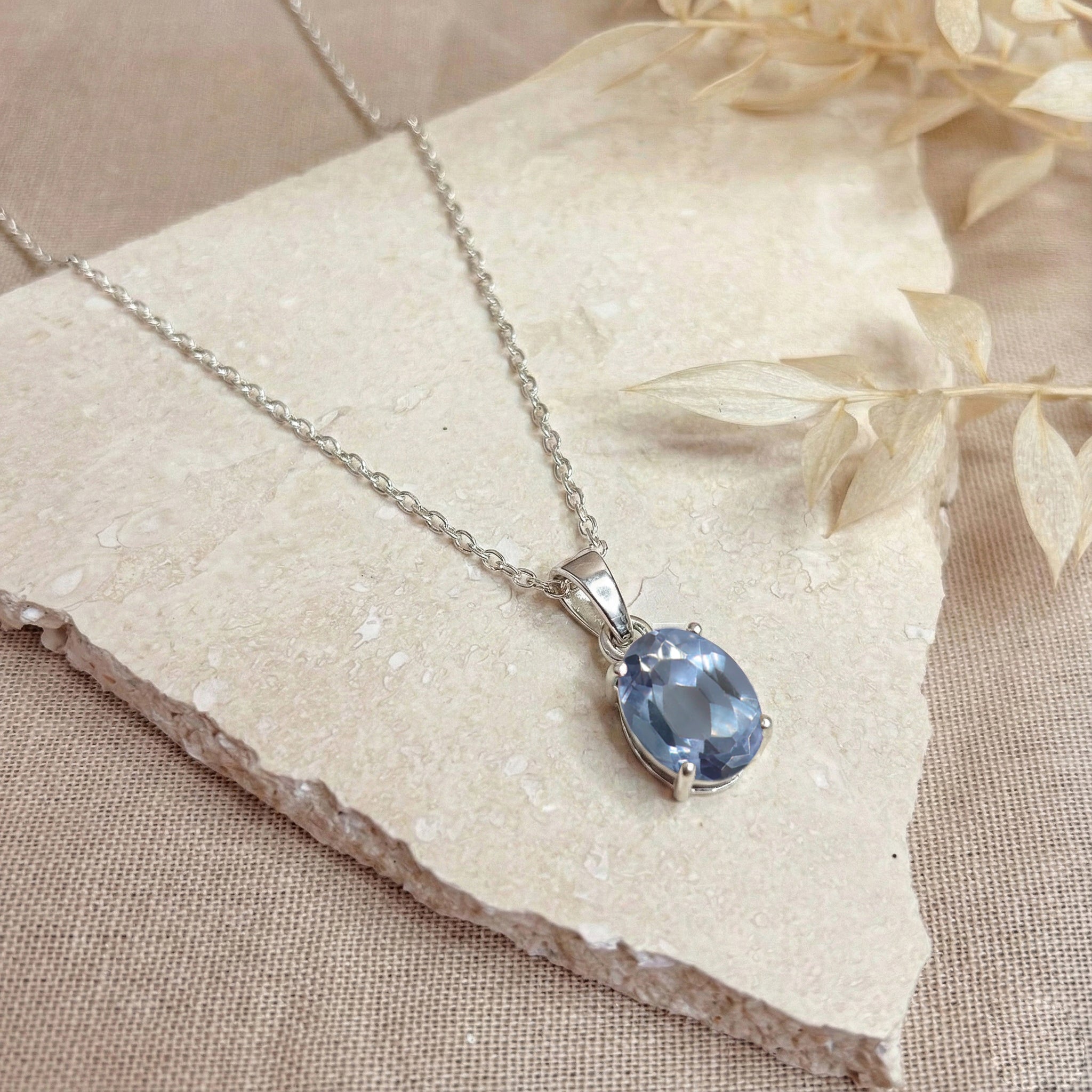 Alexandrite Solitaire Pendant Necklace in 925 Sterling Silver 9x7 MM 1.4ct