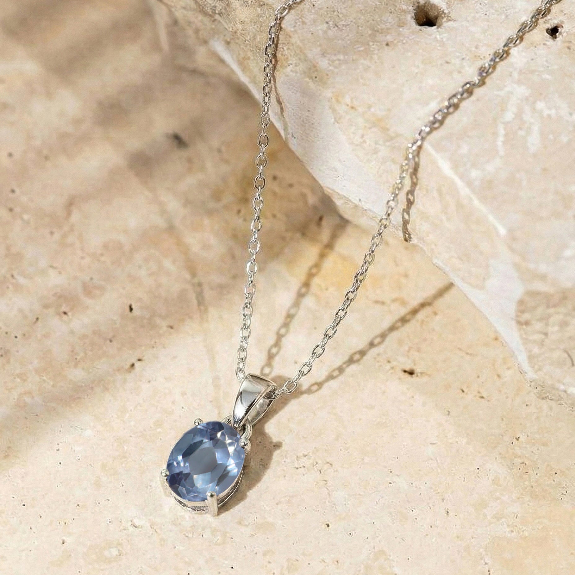 Alexandrite Solitaire Pendant Necklace in 925 Sterling Silver 9x7 MM 1.4ct