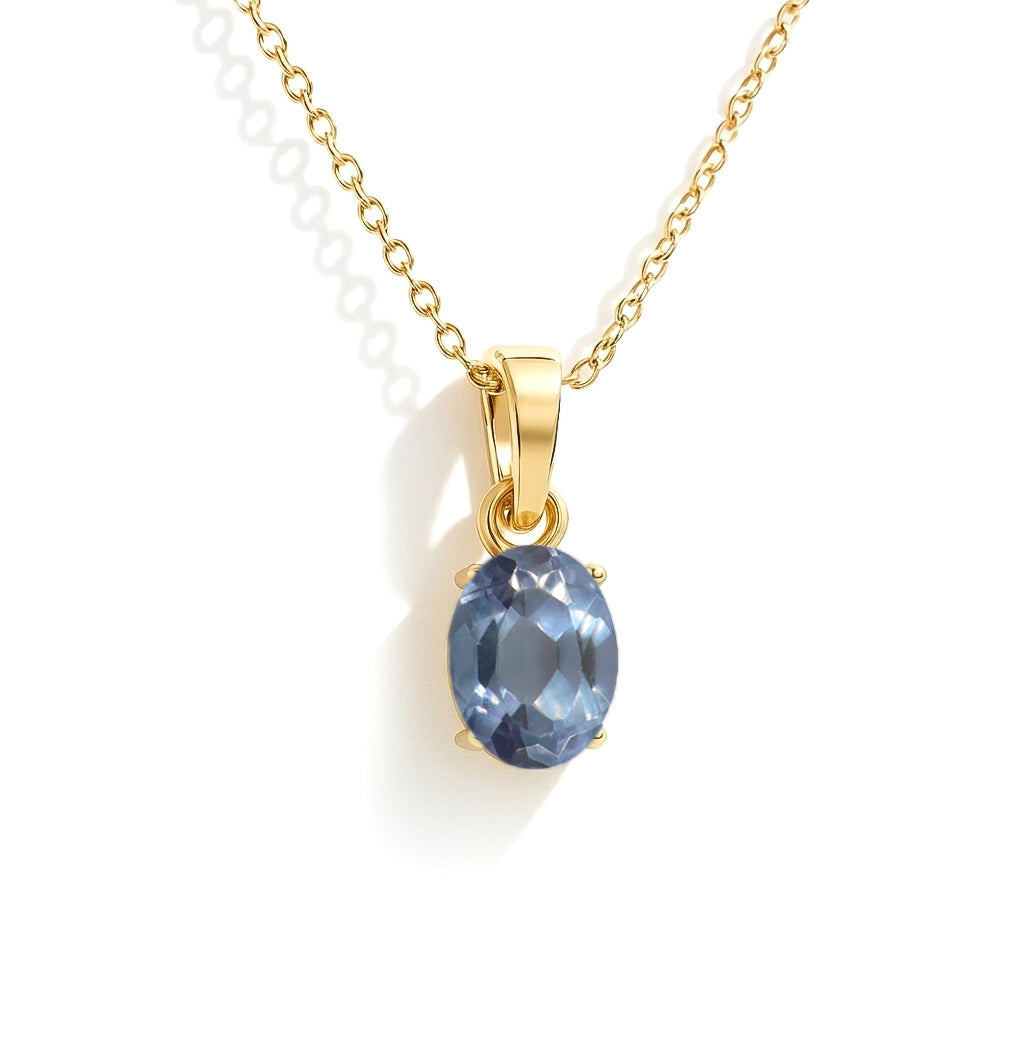 Alexandrite Solitaire Pendant Necklace in 925 Sterling Silver 9x7 MM 1.4ct