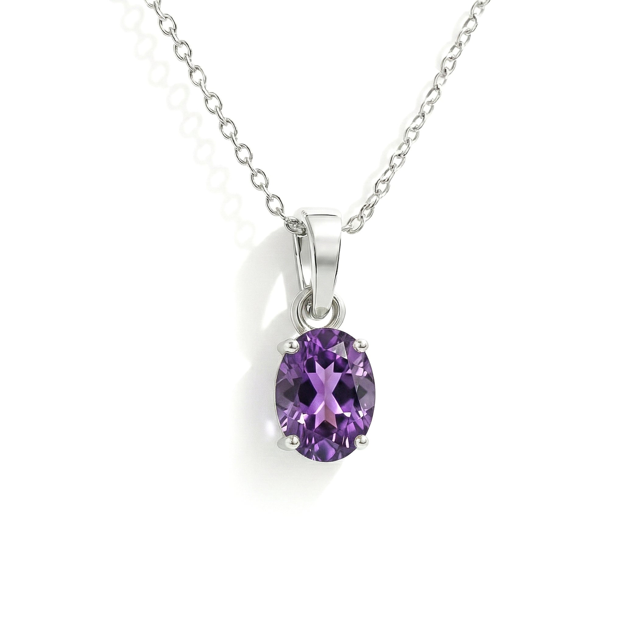 Amethyst Solitaire Pendant Necklace in 925 Sterling Silver 9x7 MM 1.4ct