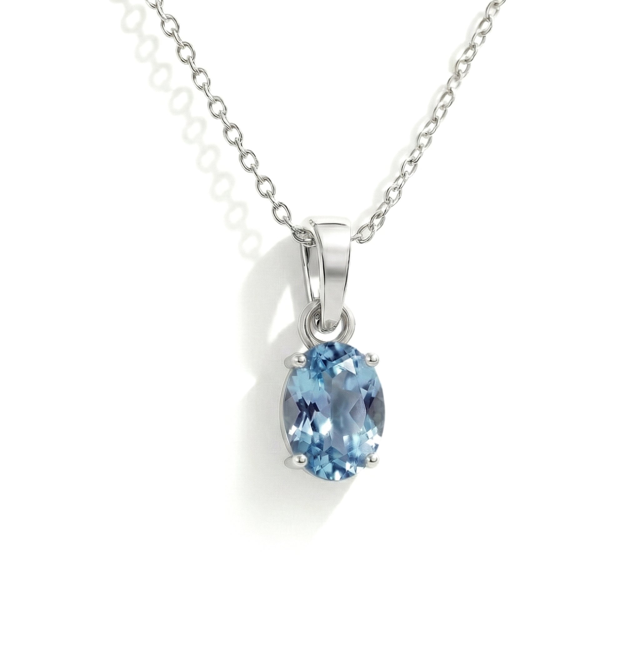 Aquamarine Solitaire Pendant Necklace in 925 Sterling Silver 9x7 MM 1.4ct