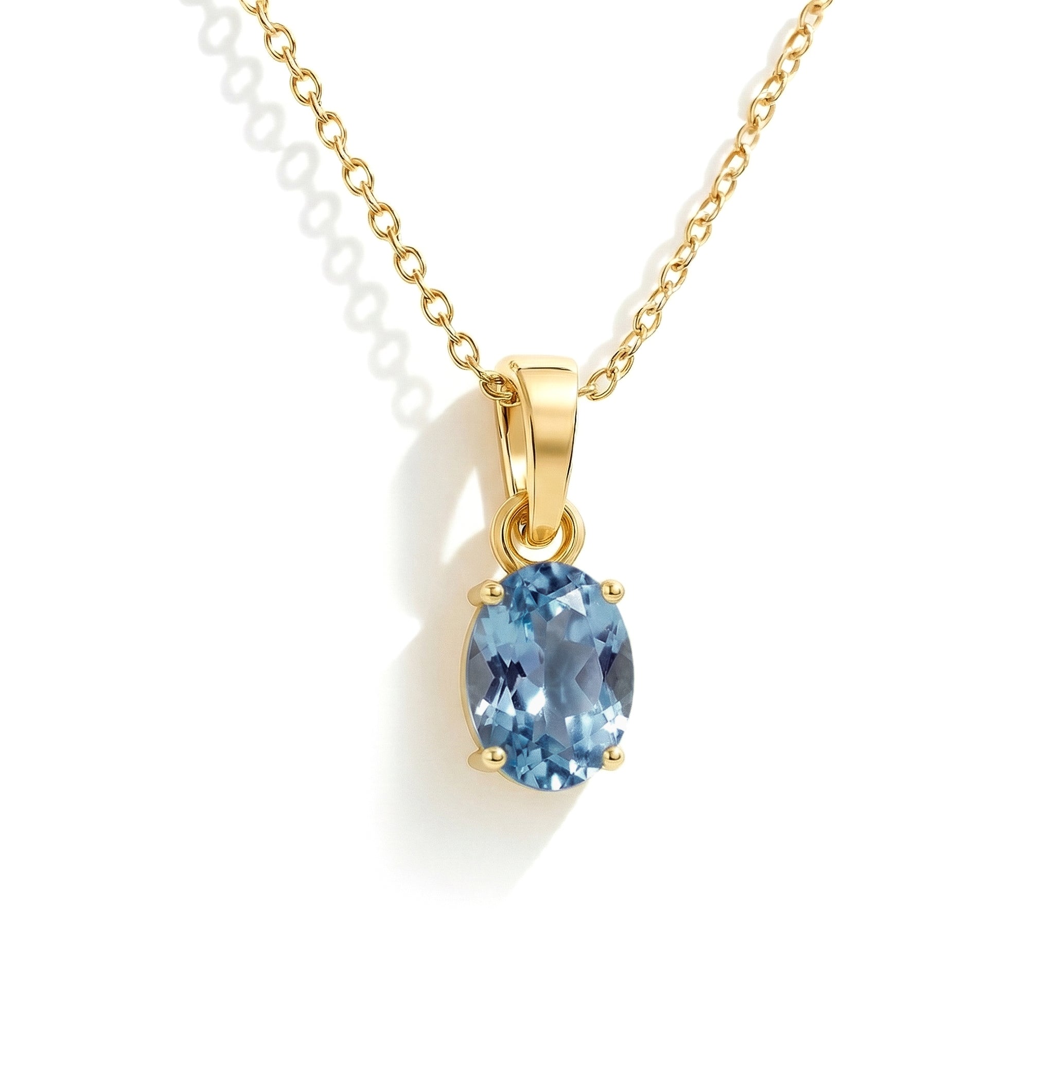 Aquamarine Solitaire Pendant Necklace in Yellow Gold Plated 9x7 MM 1.4ct