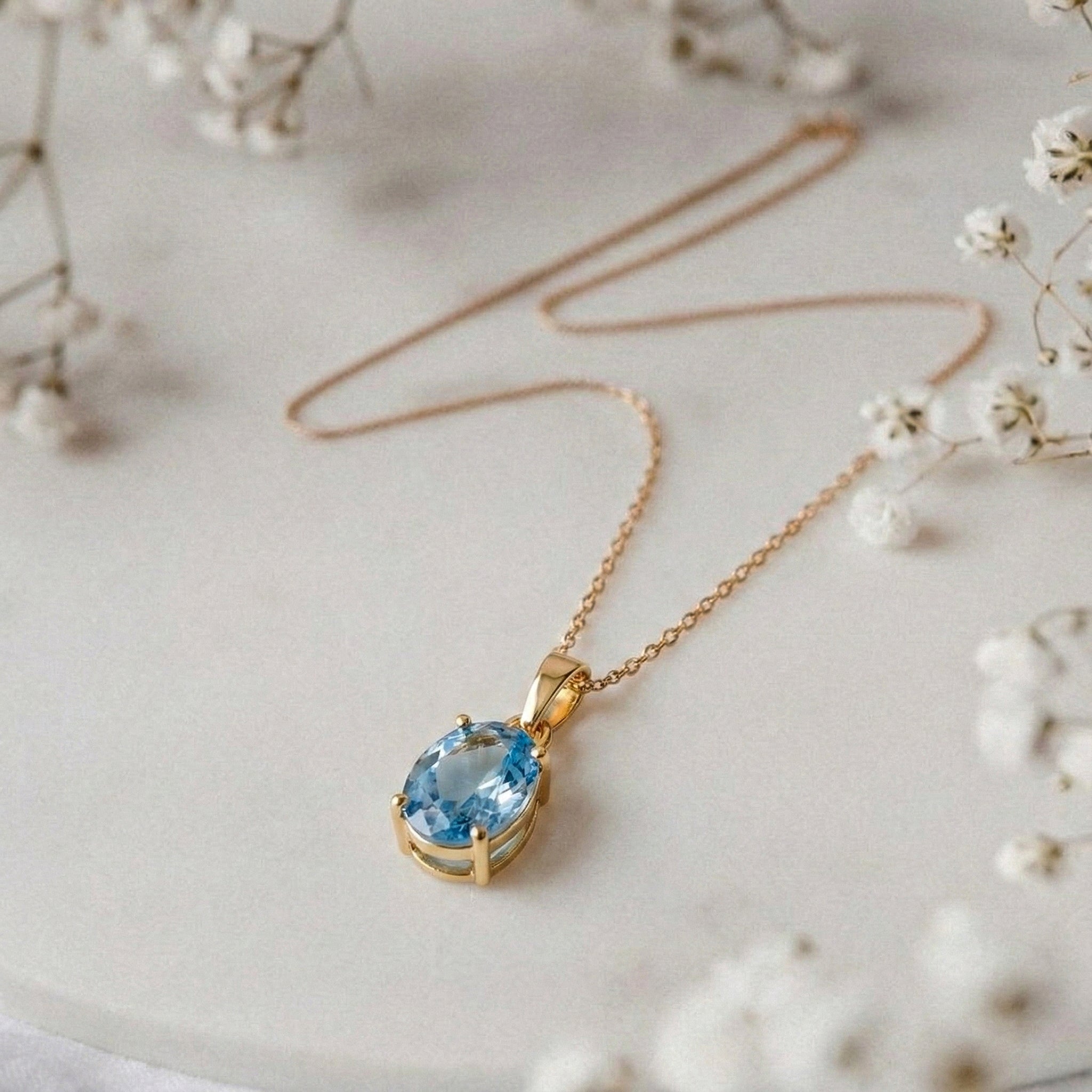 Aquamarine Solitaire Pendant Necklace in 925 Sterling Silver 9x7 MM 1.4ct