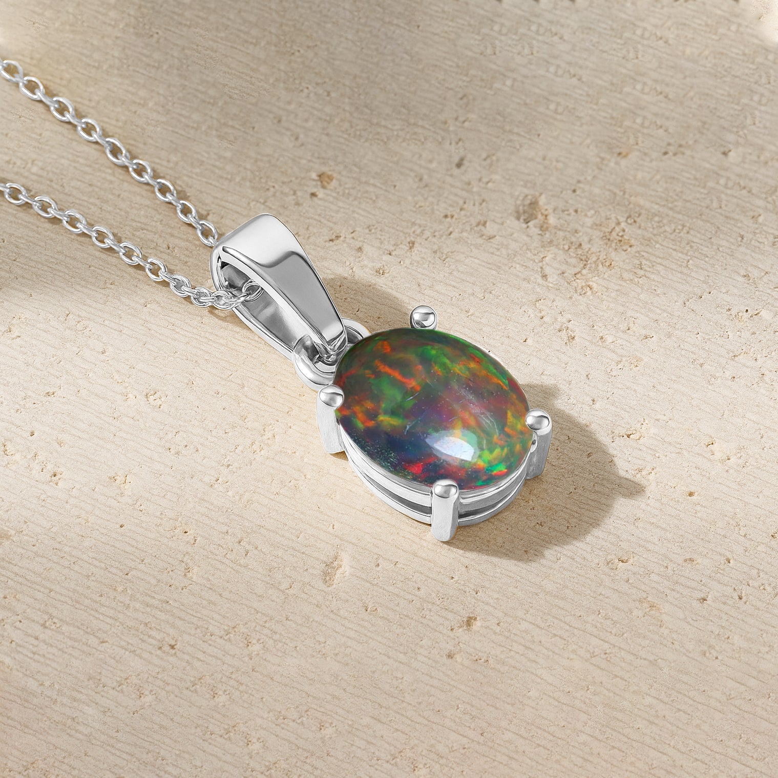 Natural Black Opal Oval Pendant Necklace in 925 Sterling Silver 1.20ct