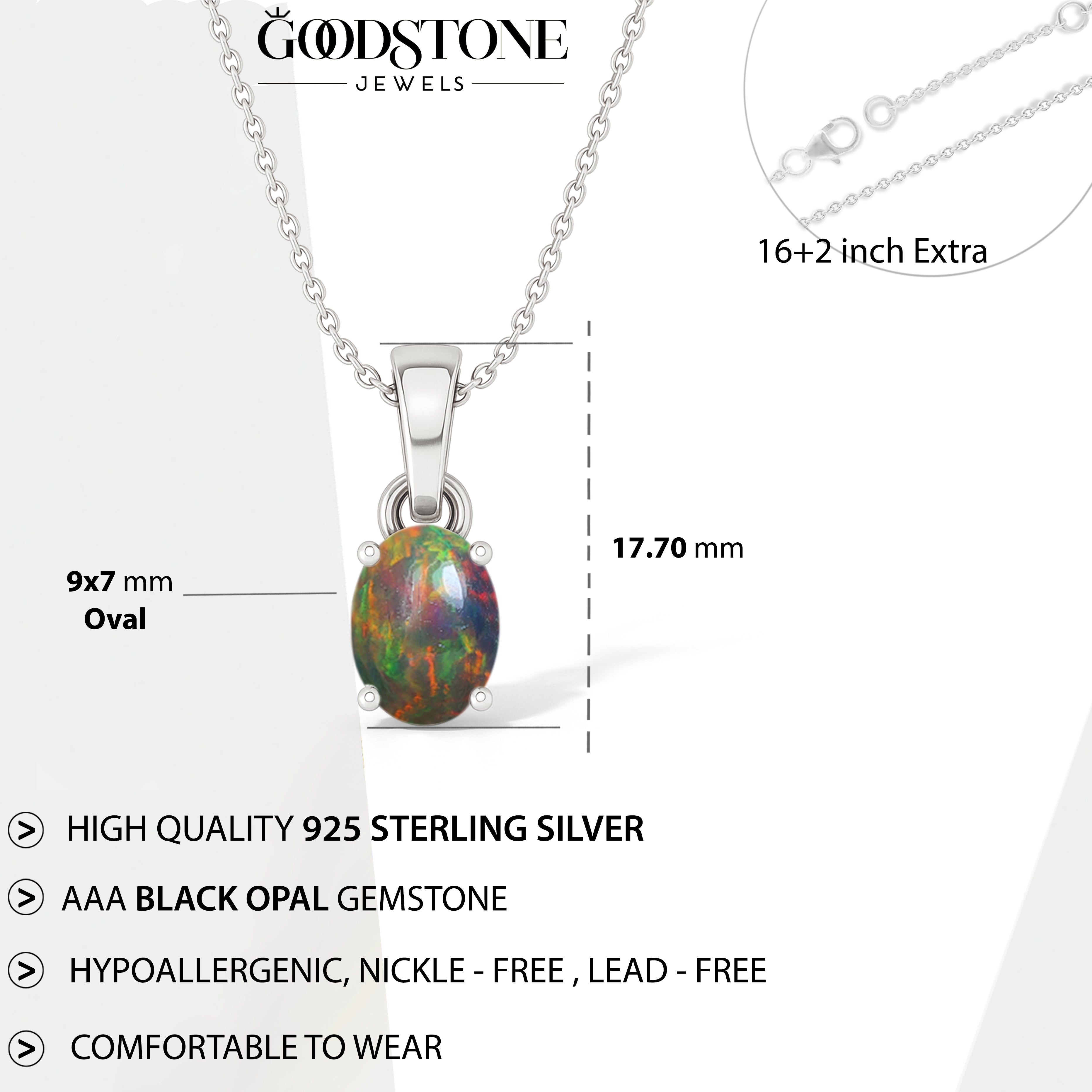 Black Opal Oval Teardrop Pendant Necklace in 925 Sterling Silver 1.20ct