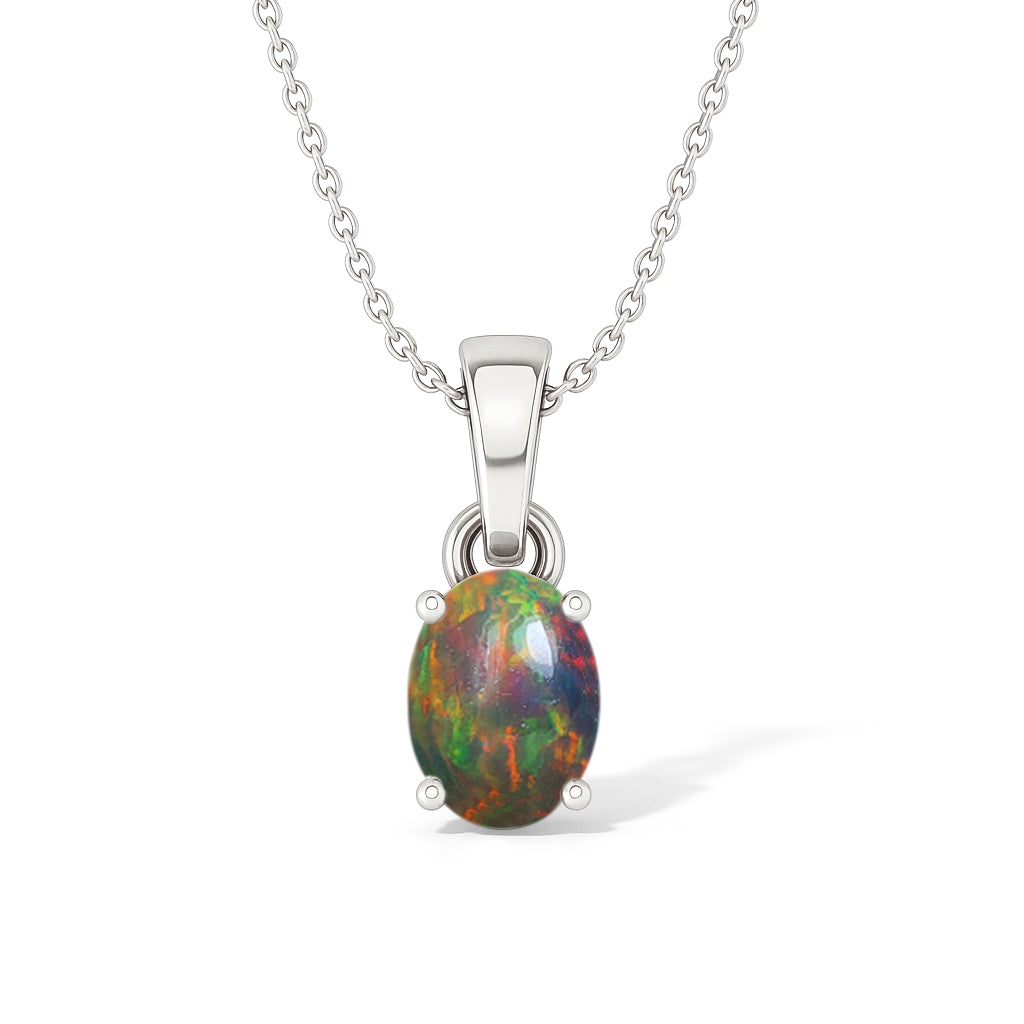 Natural Black Opal Oval Pendant Necklace in 925 Sterling Silver 1.20ct