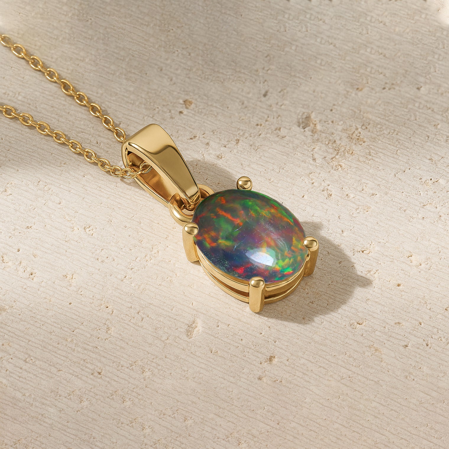 Black Opal Oval Teardrop Pendant Necklace in 925 Sterling Silver 1.20ct