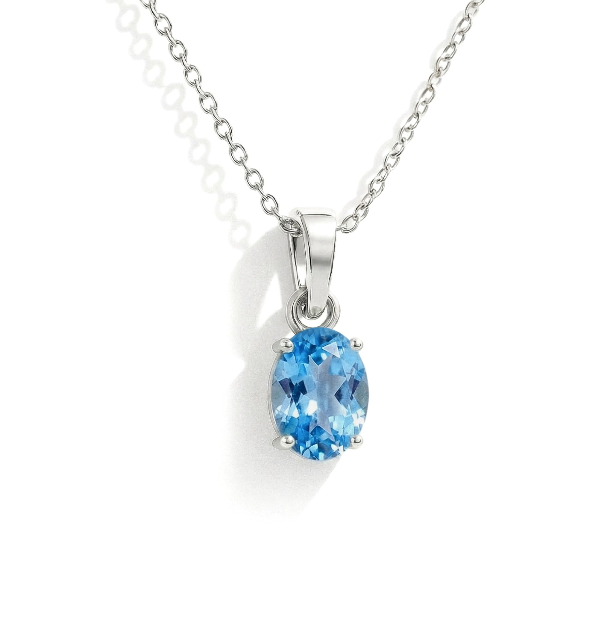 Blue Topaz Solitaire Pendant Necklace in 925 Sterling Silver 9x7 MM 1.4ct