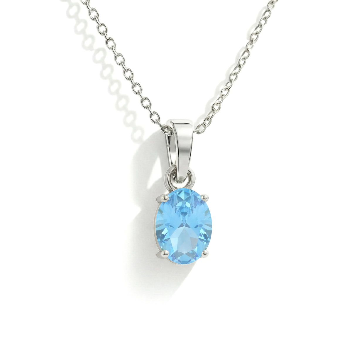 Blue Topaz Solitaire Pendant Necklace in 925 Sterling Silver 9x7 MM 1.4ct