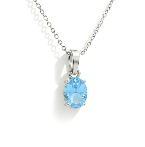 Blue Topaz Solitaire Pendant Necklace in 925 Sterling Silver 9x7 MM 1.4ct