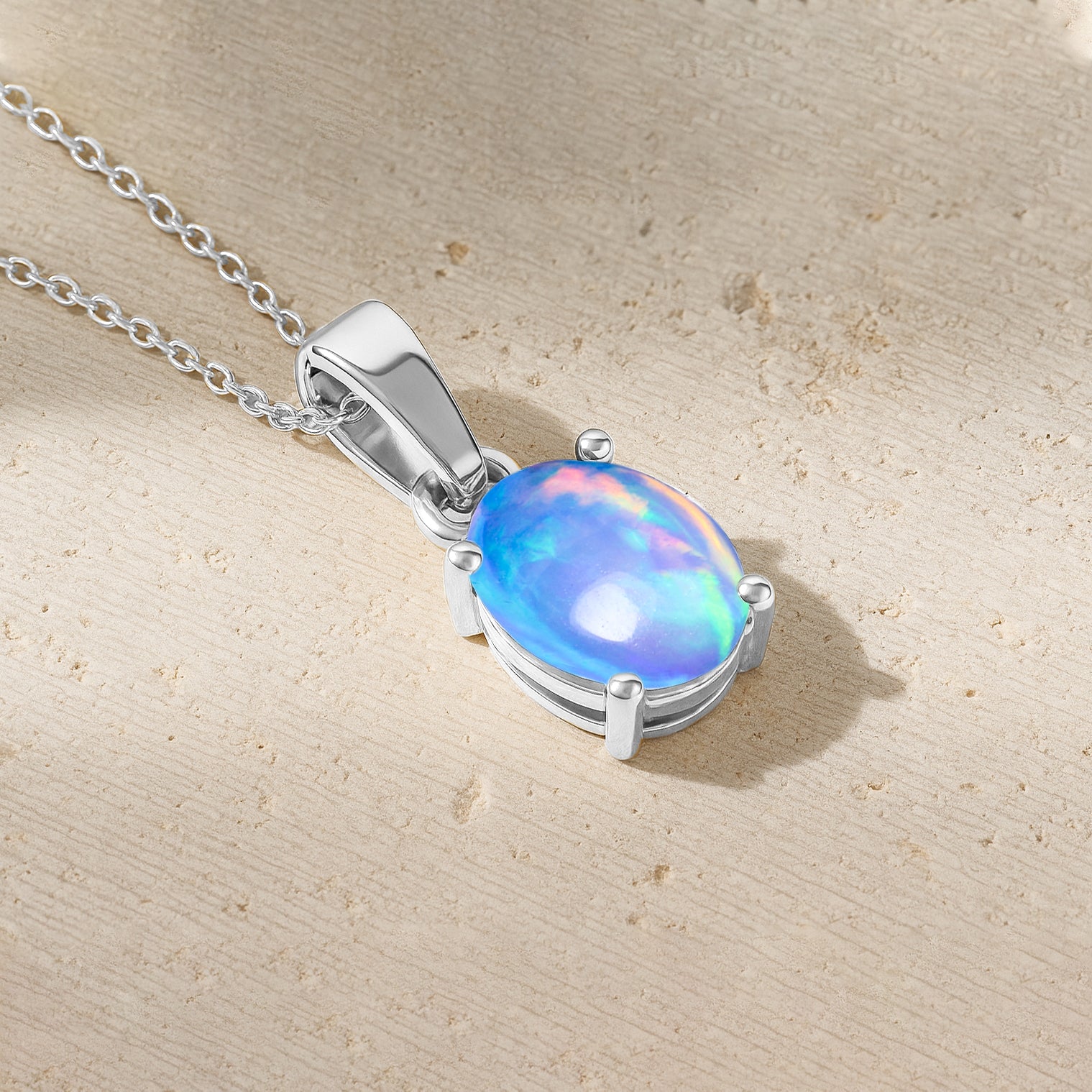 Blue Opal Oval Teardrop Pendant Necklace in 925 Sterling Silver 1.20ct