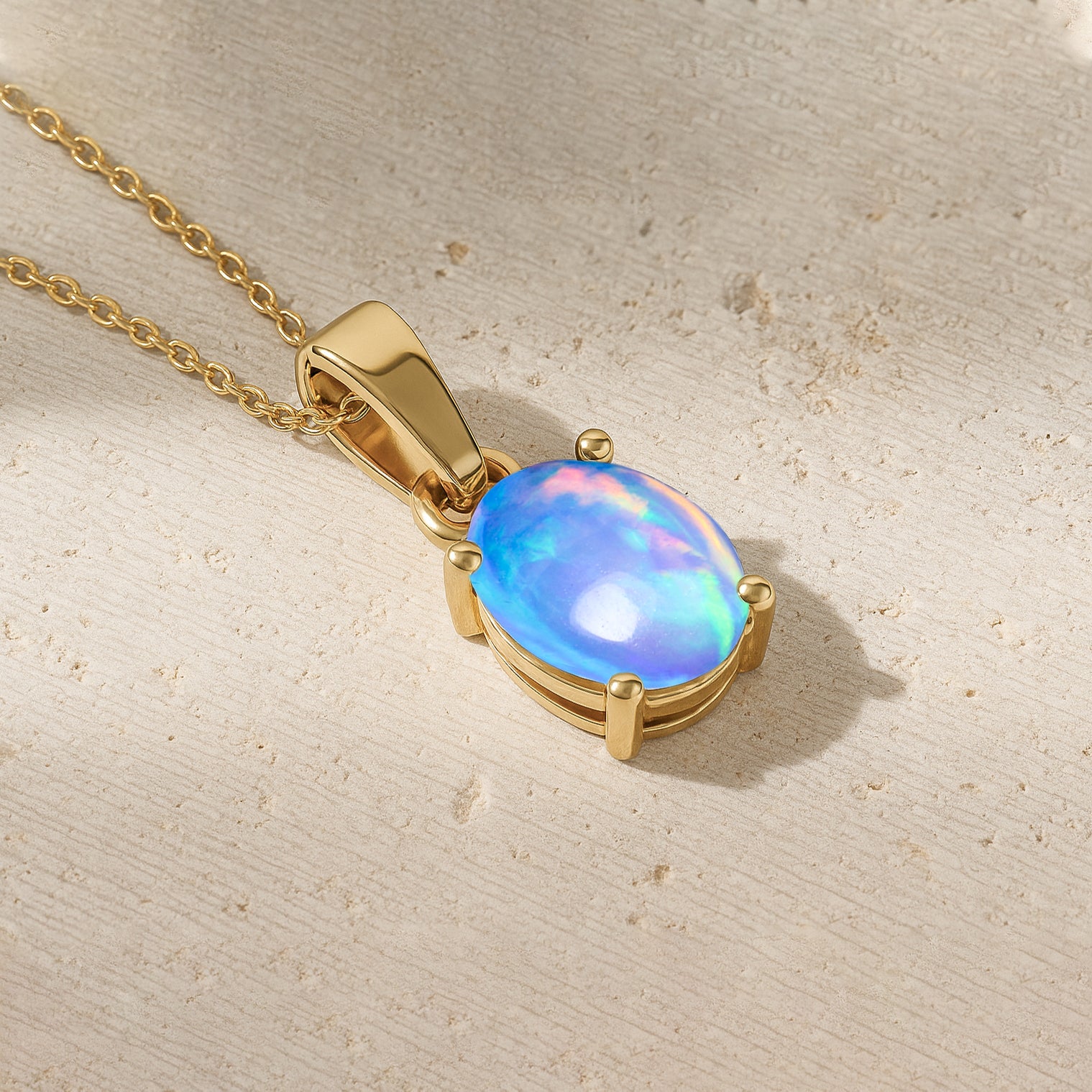 Blue Opal Oval Teardrop Pendant Necklace in 925 Sterling Silver 1.20ct