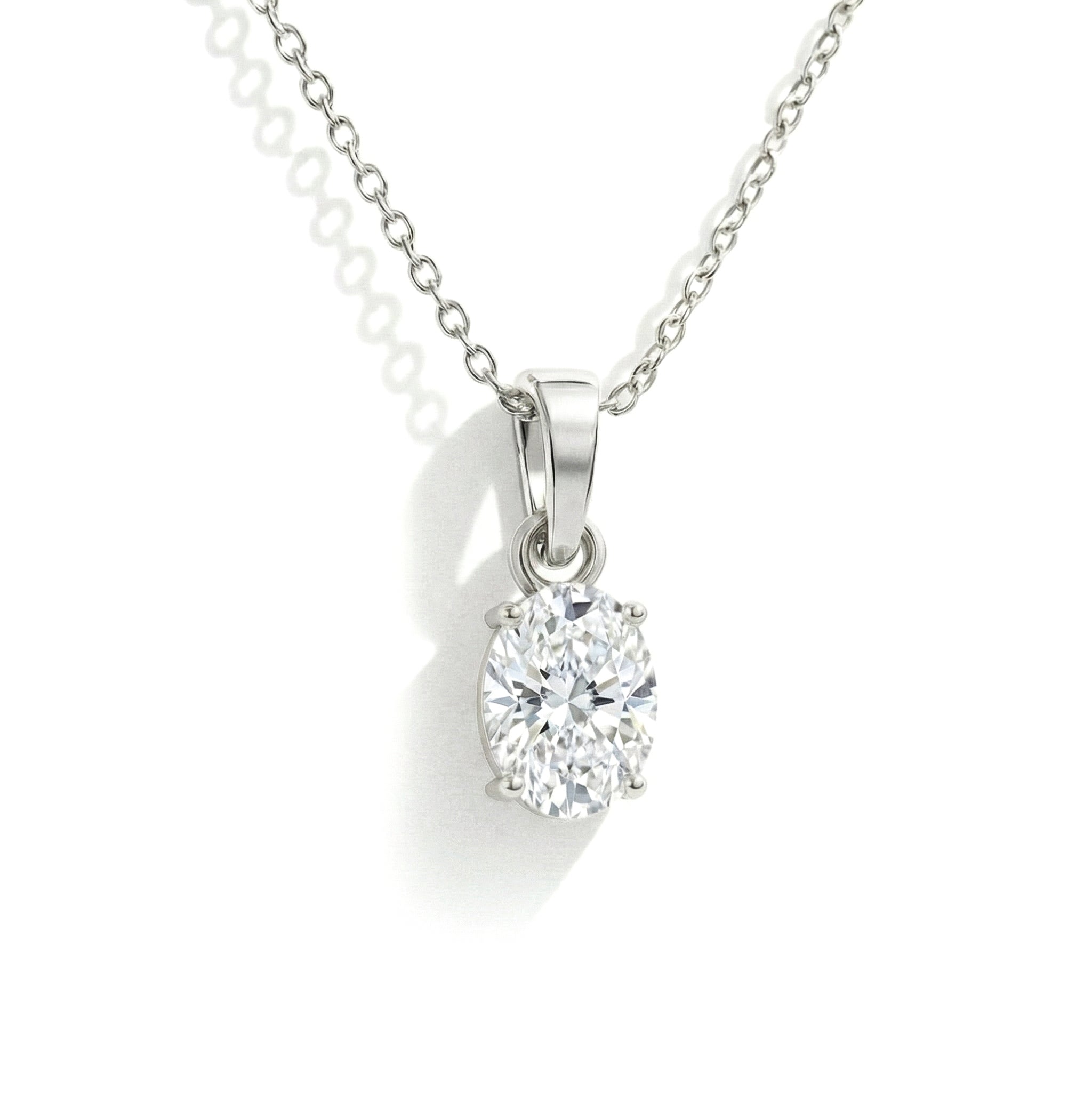 Cubic Zirconia Solitaire Pendant Necklace in 925 Sterling Silver 9x7 MM 1.4ct