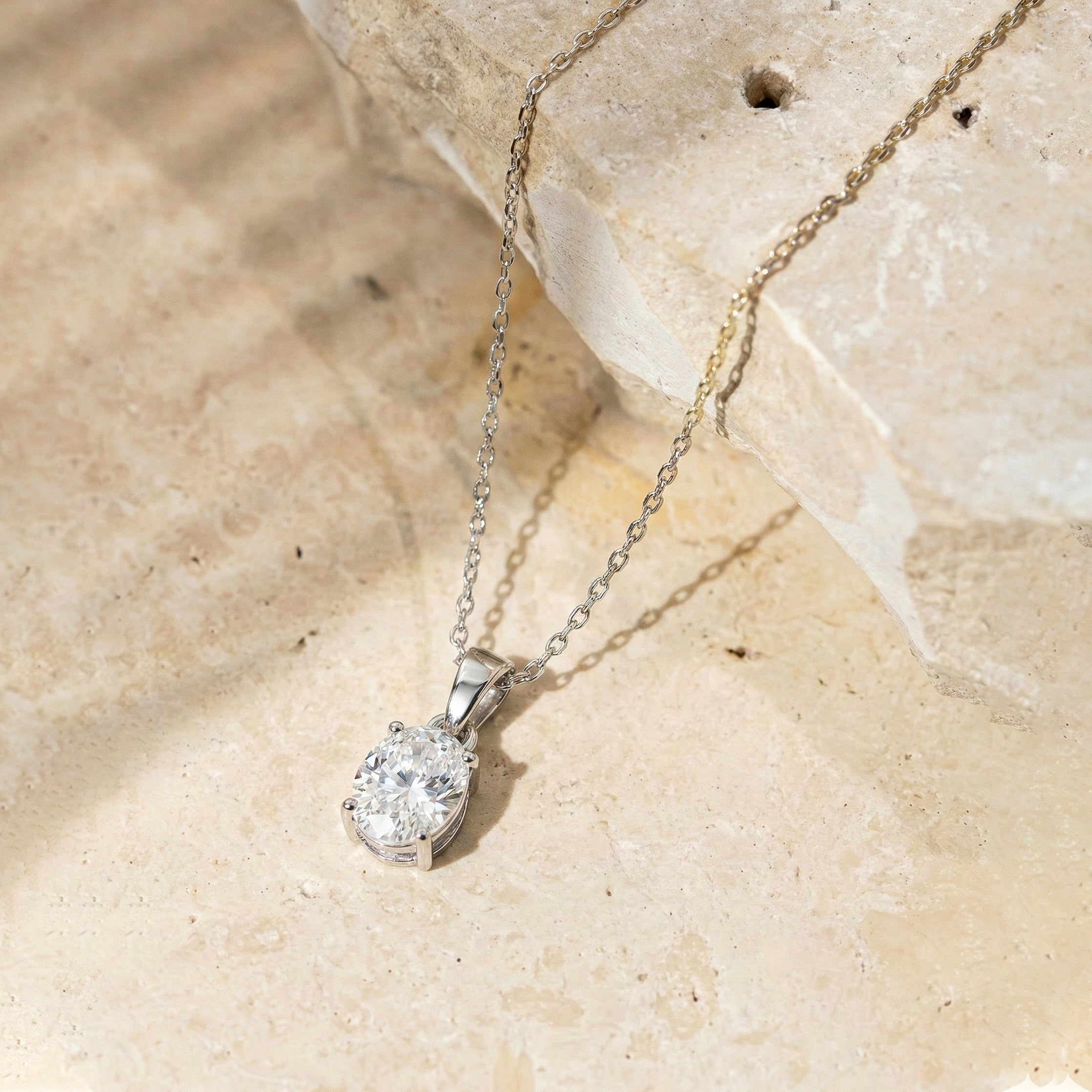 Cubic Zirconia Solitaire Pendant Necklace in 925 Sterling Silver 9x7 MM 1.4ct