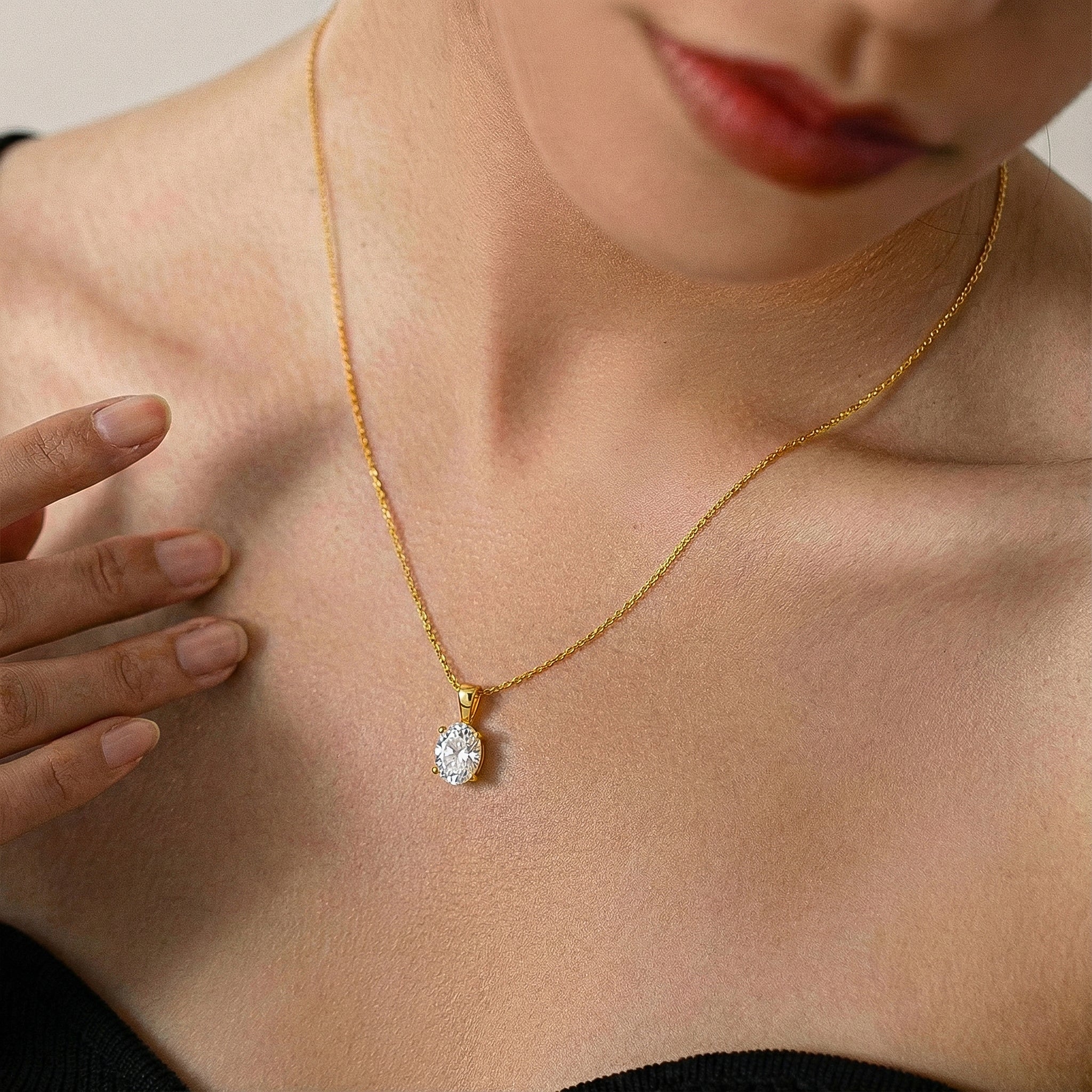 Simulated Diamond Solitaire Pendant Necklace in Yellow Gold Plated 9x7 MM 1.4ct