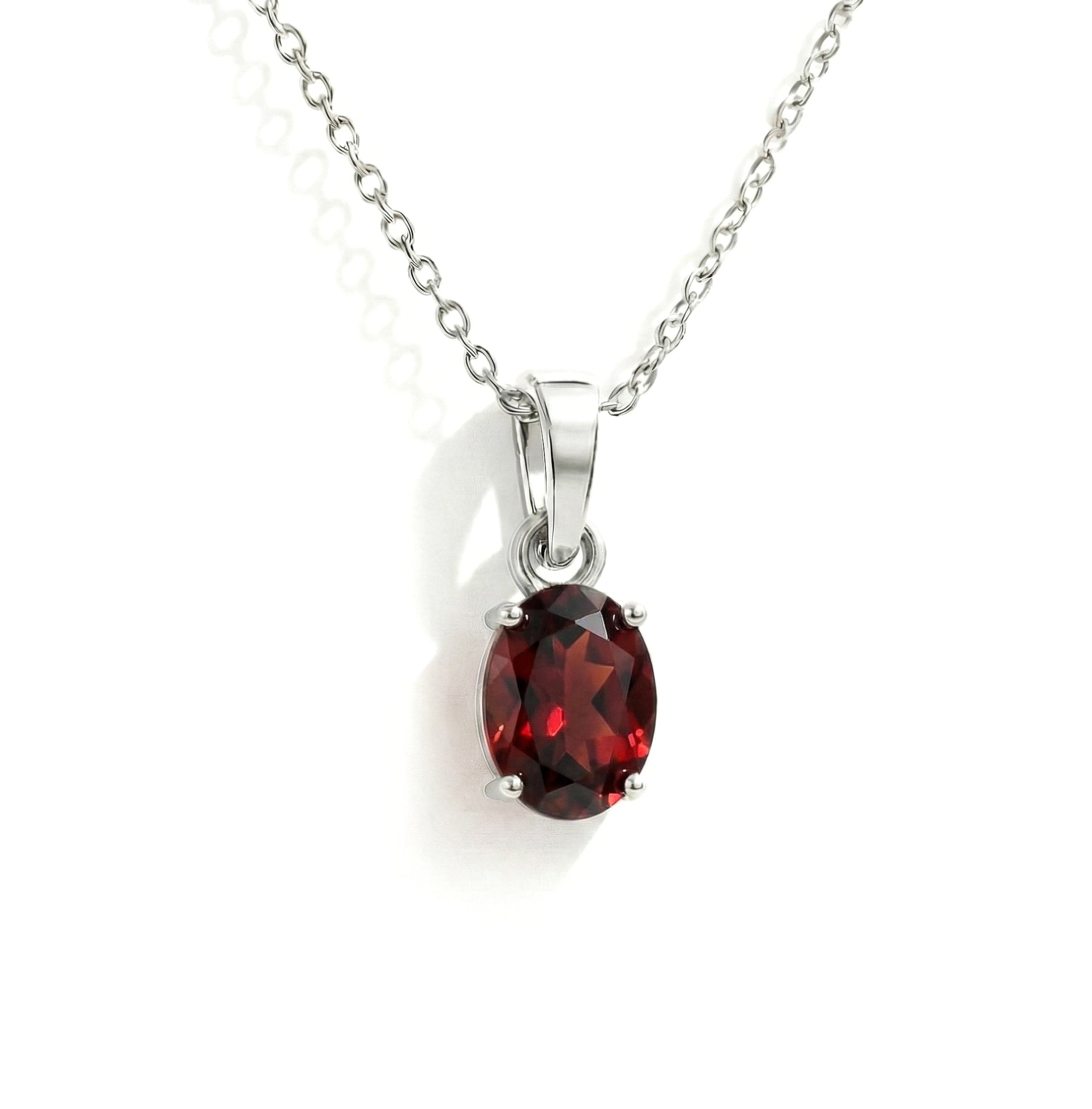 Garnet Solitaire Pendant Necklace in 925 Sterling Silver 9x7 MM 1.4ct