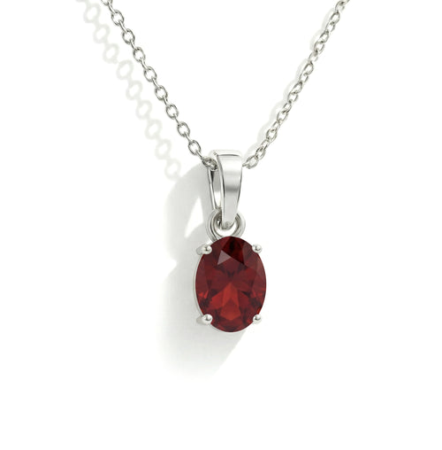Garnet Solitaire Pendant Necklace in 925 Sterling Silver 9x7 MM 1.4ct