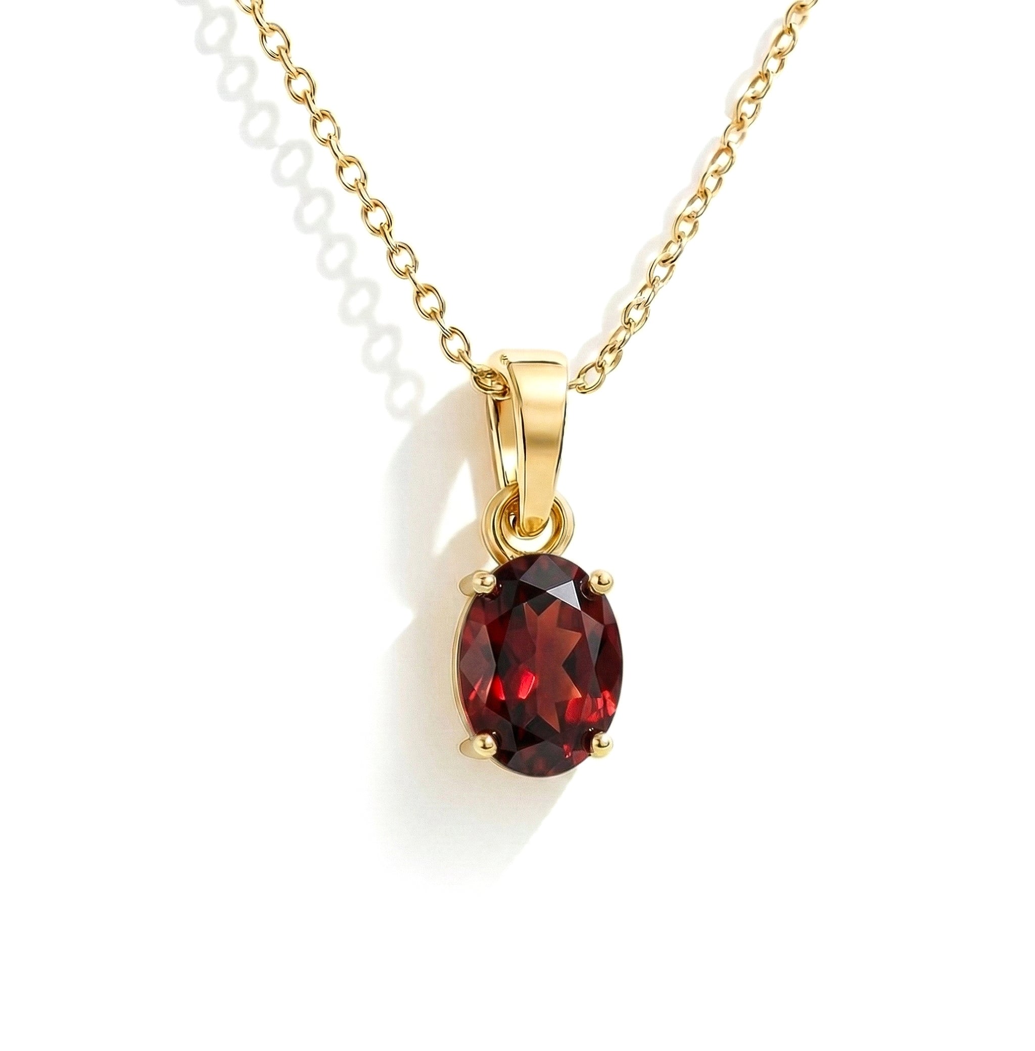 Garnet Solitaire Pendant Necklace in Yellow Gold Plated 9x7 MM 1.4ct
