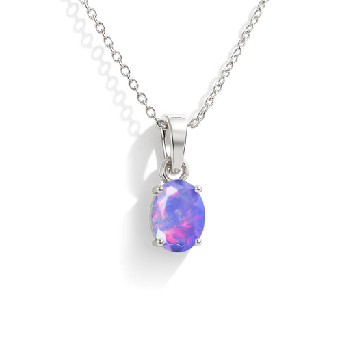 Natural Lavender Opal Oval Solitaire Pendant Necklace in 925 Sterling Silver 1.20ct