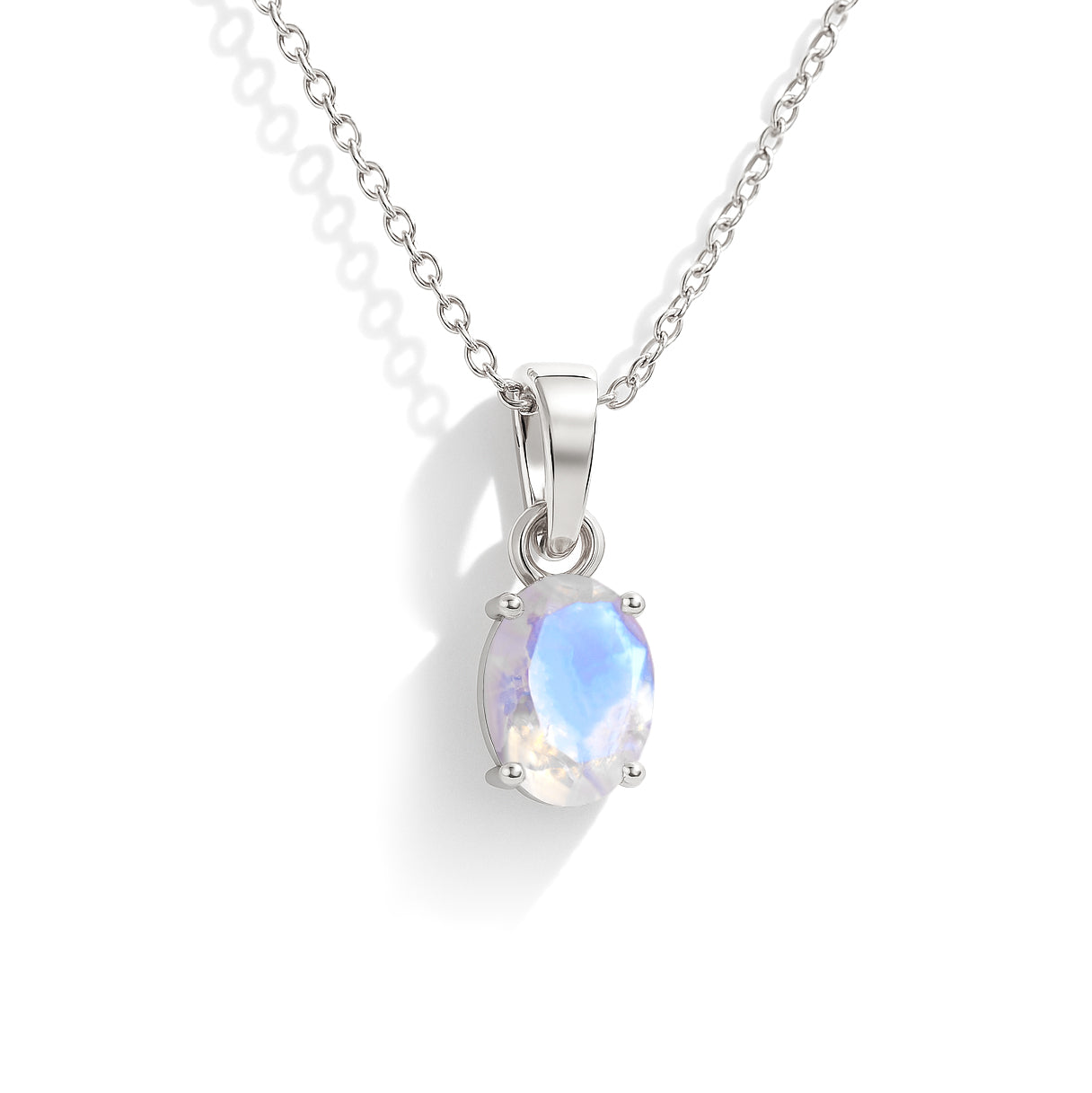 Natural Moonstone Oval Solitaire Pendant Necklace in 925 Sterling Silver 1.40ct