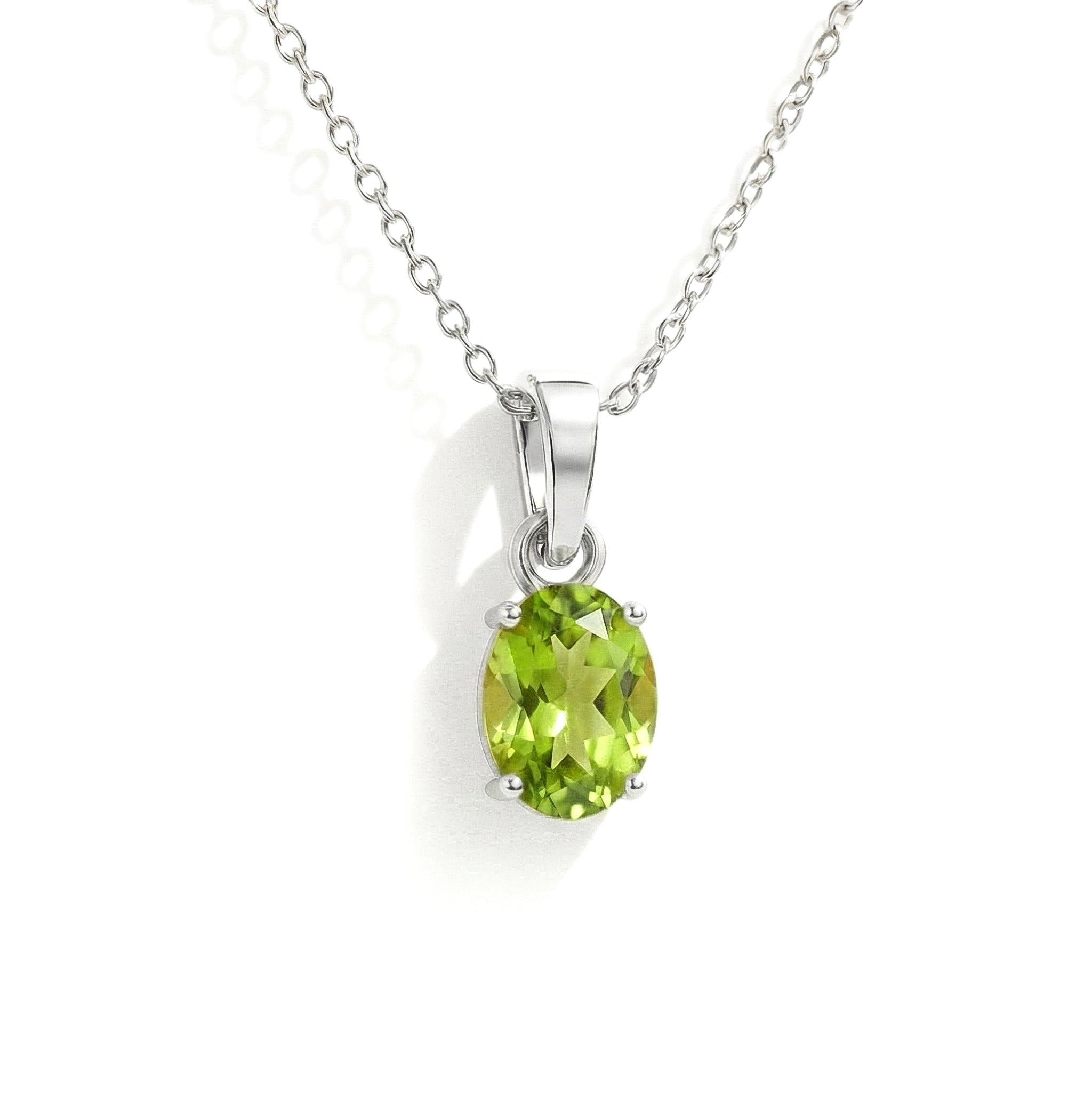 Peridot Solitaire Pendant Necklace in 925 Sterling Silver 9x7 MM 1.4ct