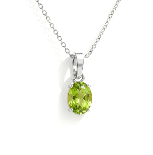 Peridot Solitaire Pendant Necklace in 925 Sterling Silver 9x7 MM 1.4ct