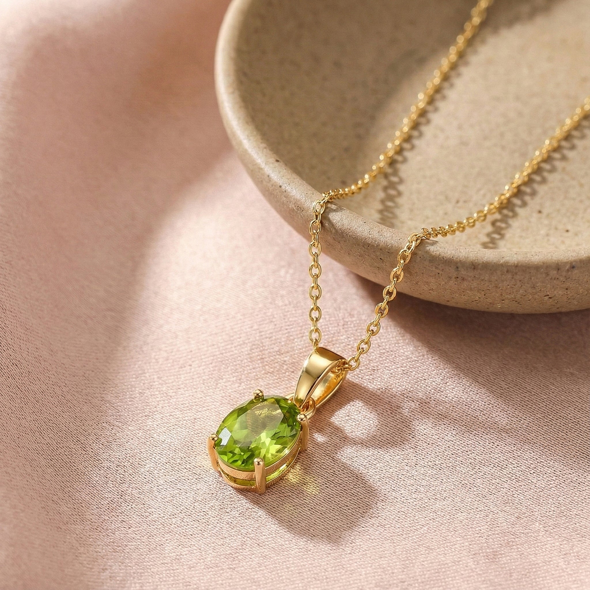 Peridot Solitaire Pendant Necklace in Yellow Gold Plated 9x7 MM 1.4ct