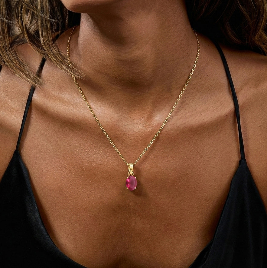 Pink Tourmaline Solitaire Pendant Necklace in 925 Sterling Silver 9x7 MM 1.4ct