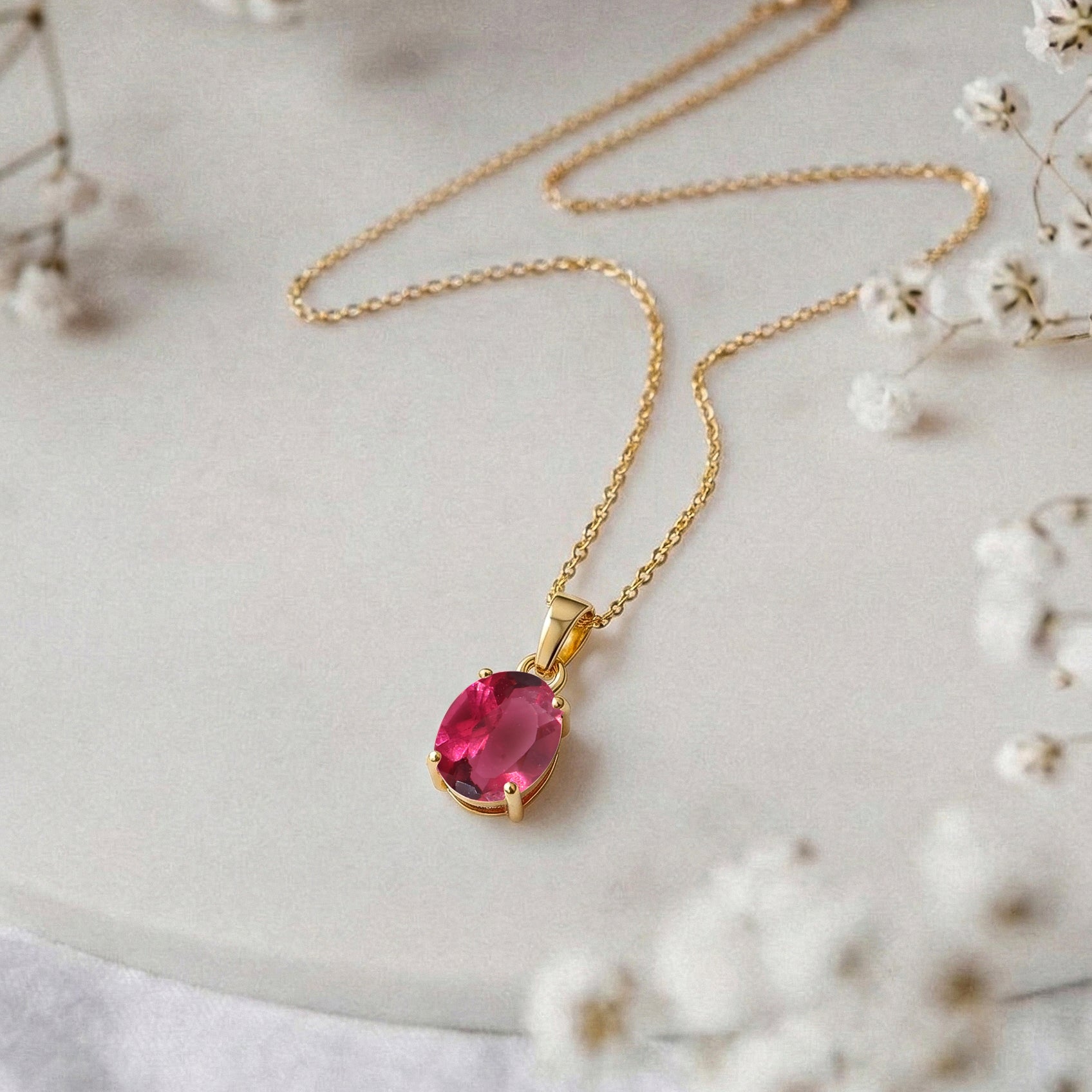 Pink Tourmaline Solitaire Pendant Necklace in 925 Sterling Silver 9x7 MM 1.4ct