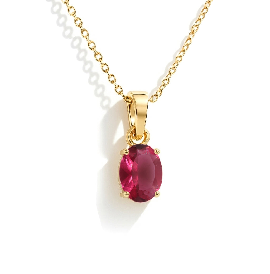 Pink Tourmaline Solitaire Pendant Necklace in 925 Sterling Silver 9x7 MM 1.4ct