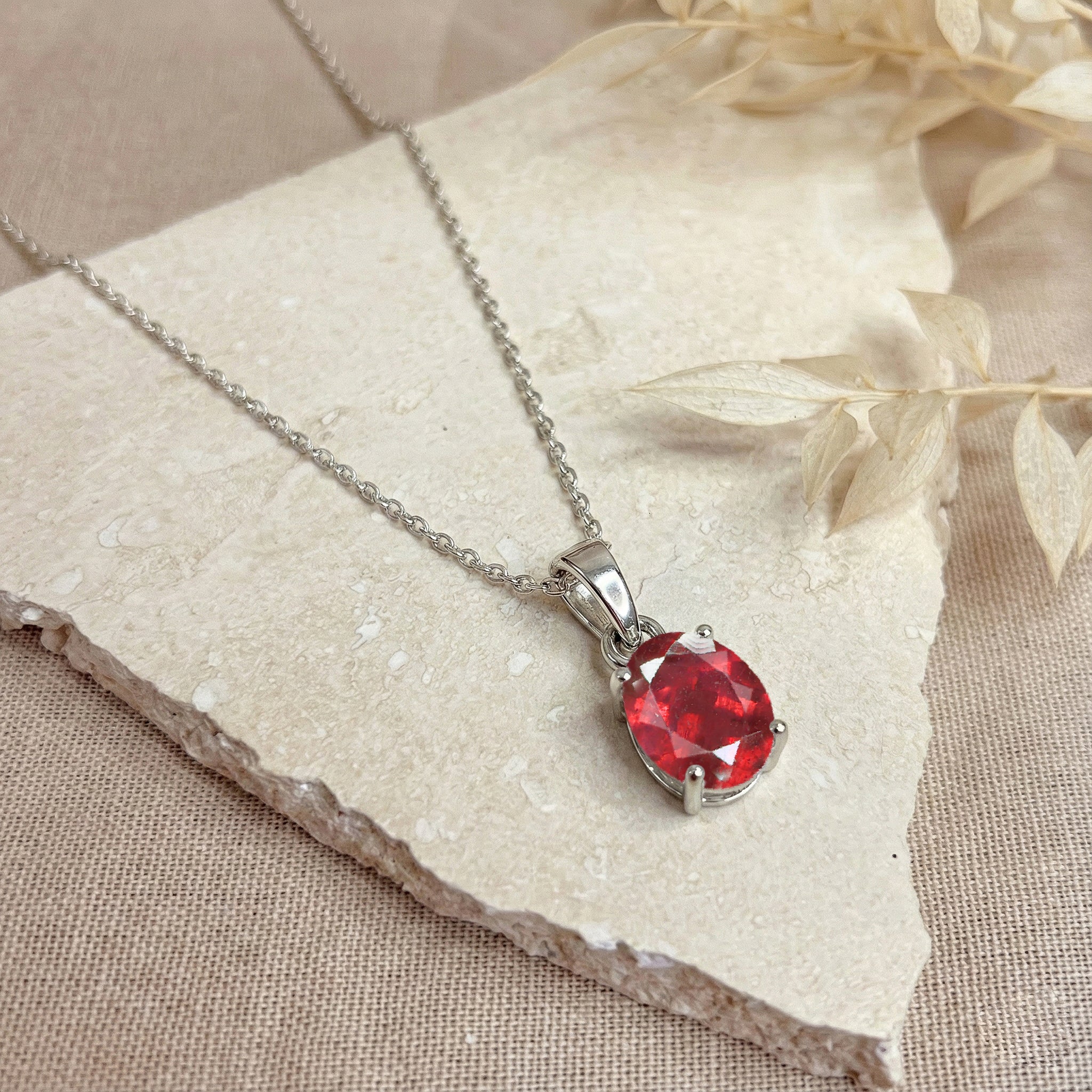 Ruby Solitaire Pendant Necklace in 925 Sterling Silver 9x7 MM 1.4ct