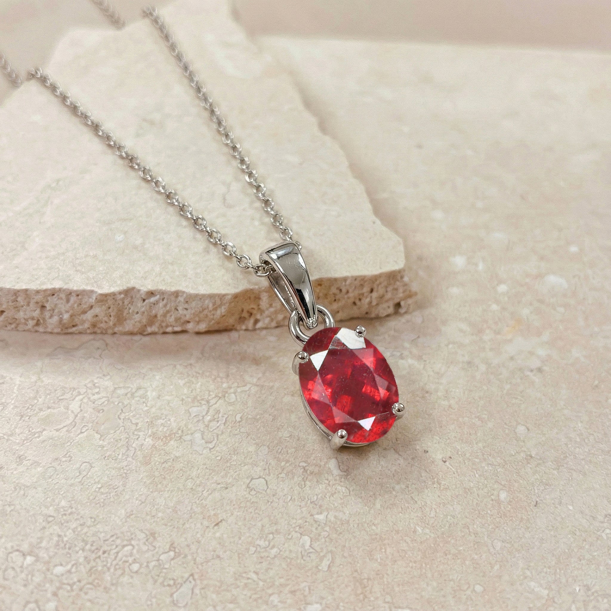 Ruby Solitaire Pendant Necklace in 925 Sterling Silver 9x7 MM 1.4ct