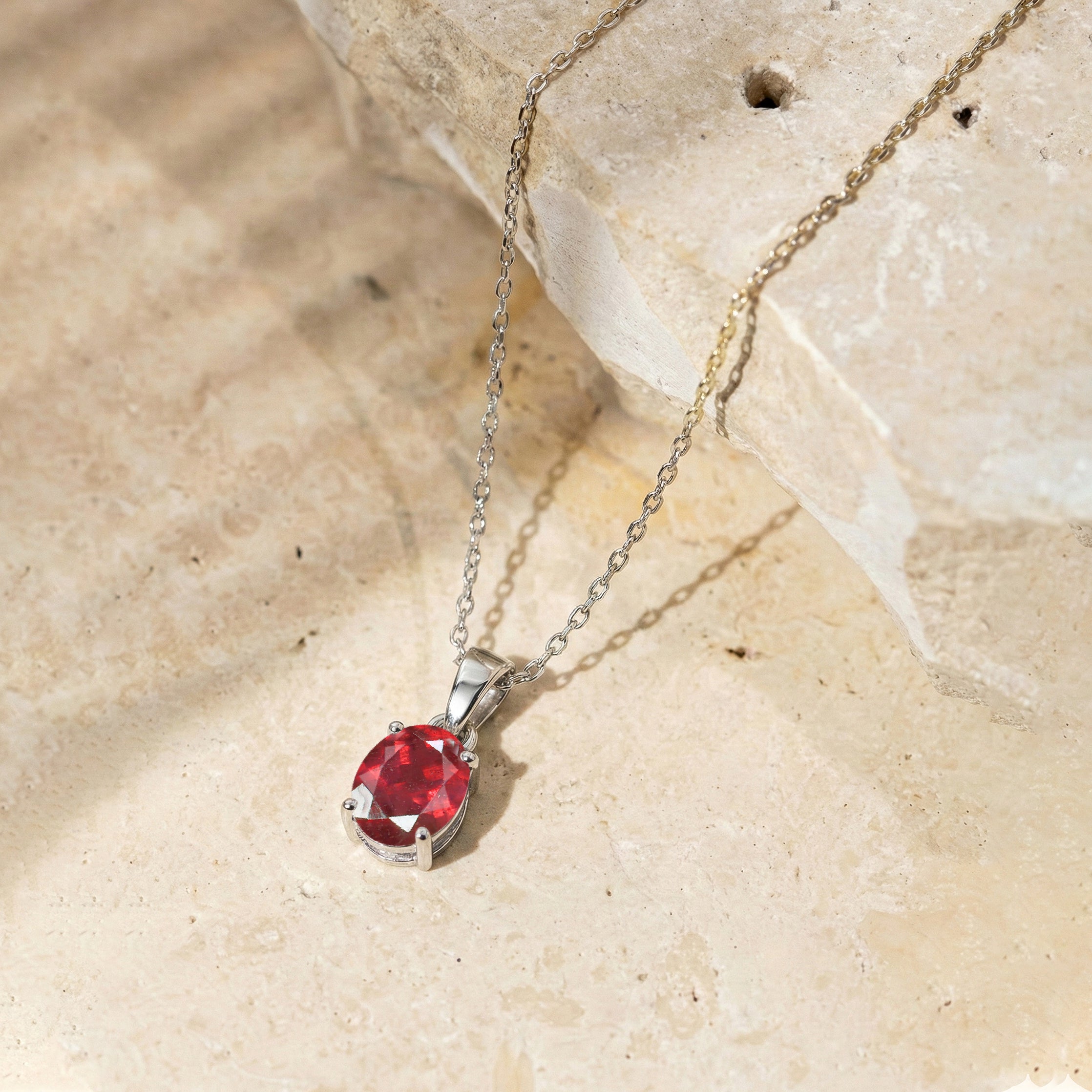 Ruby Solitaire Pendant Necklace in 925 Sterling Silver 9x7 MM 1.4ct